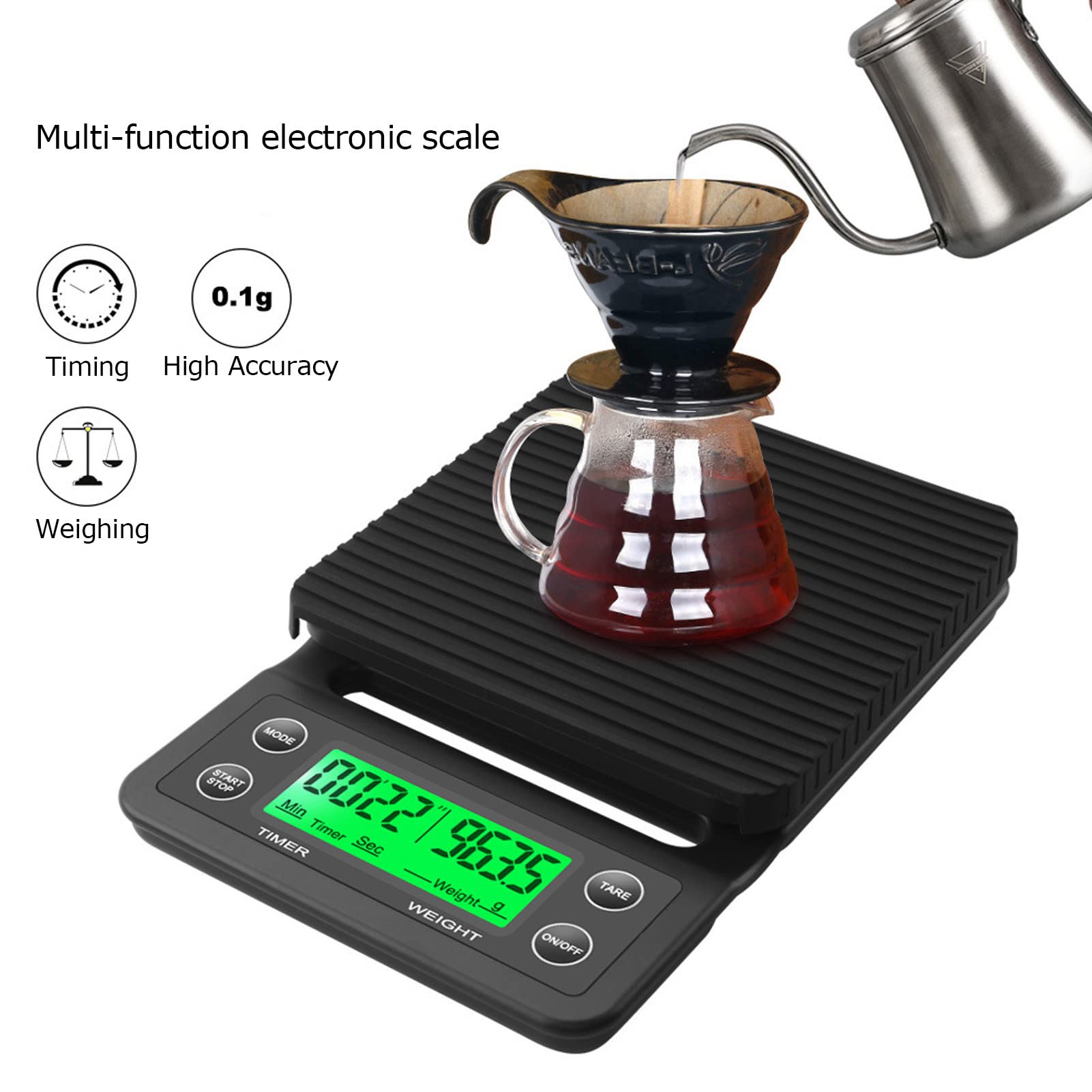 Digitale koffieweegschaal met timer, 0,1 g/3 kg, hoge