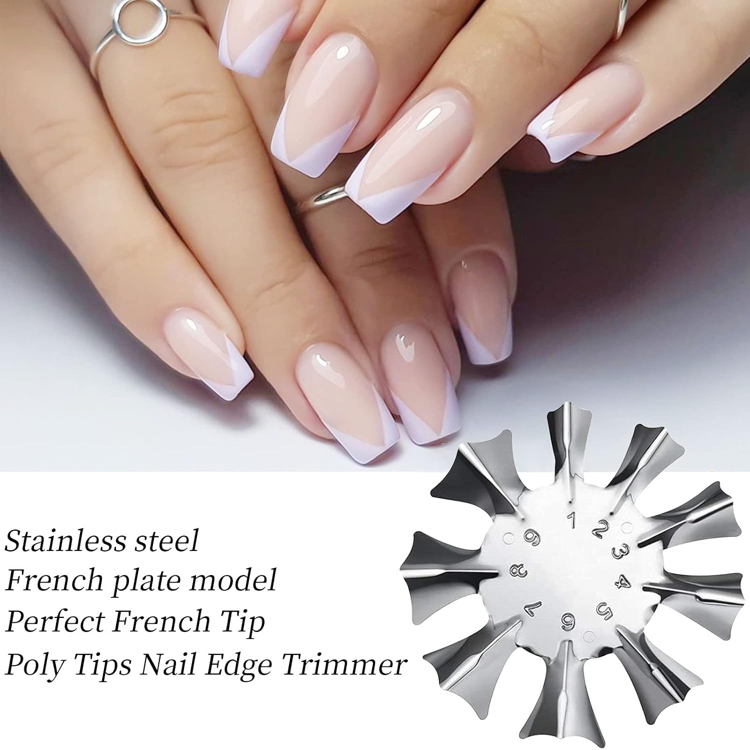 DKAF 6 Pieces French Smile Line Cutter Tools with 2 Pcs Nail French Tip Brushes, Almond Shape V Line Tips Manicure Edge Trimmer, Multi-size Nail Manicure Edge Trimmer French Smile Line Cutter : Beauty