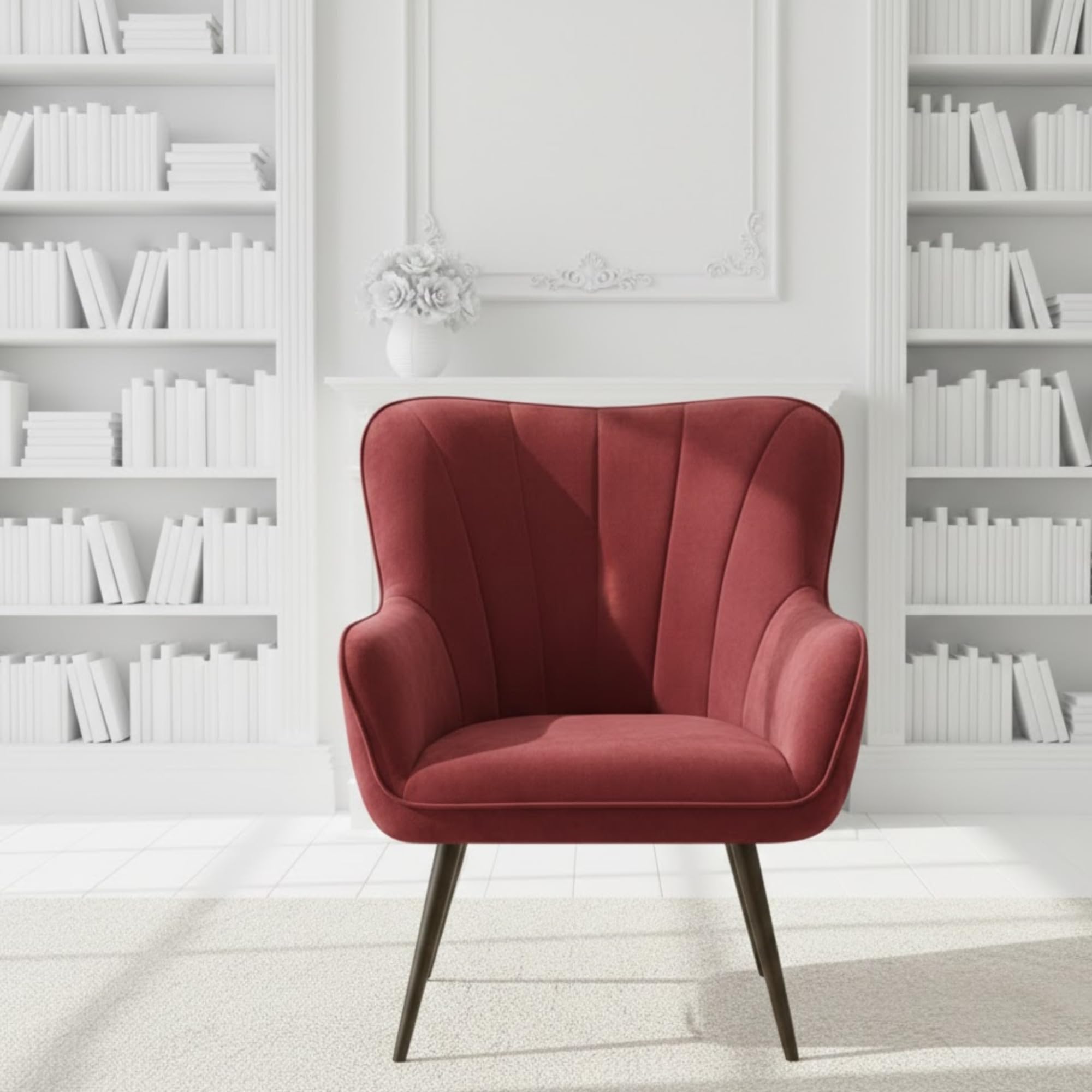Modern Upholstered Dining Chair Set of 2 with Armrests | Premium Fabric Accent Chair with Metal Legs | Comfortable Padded Seat for Dining Room, Living Room, Cafe & Office (1, Red)-image-35