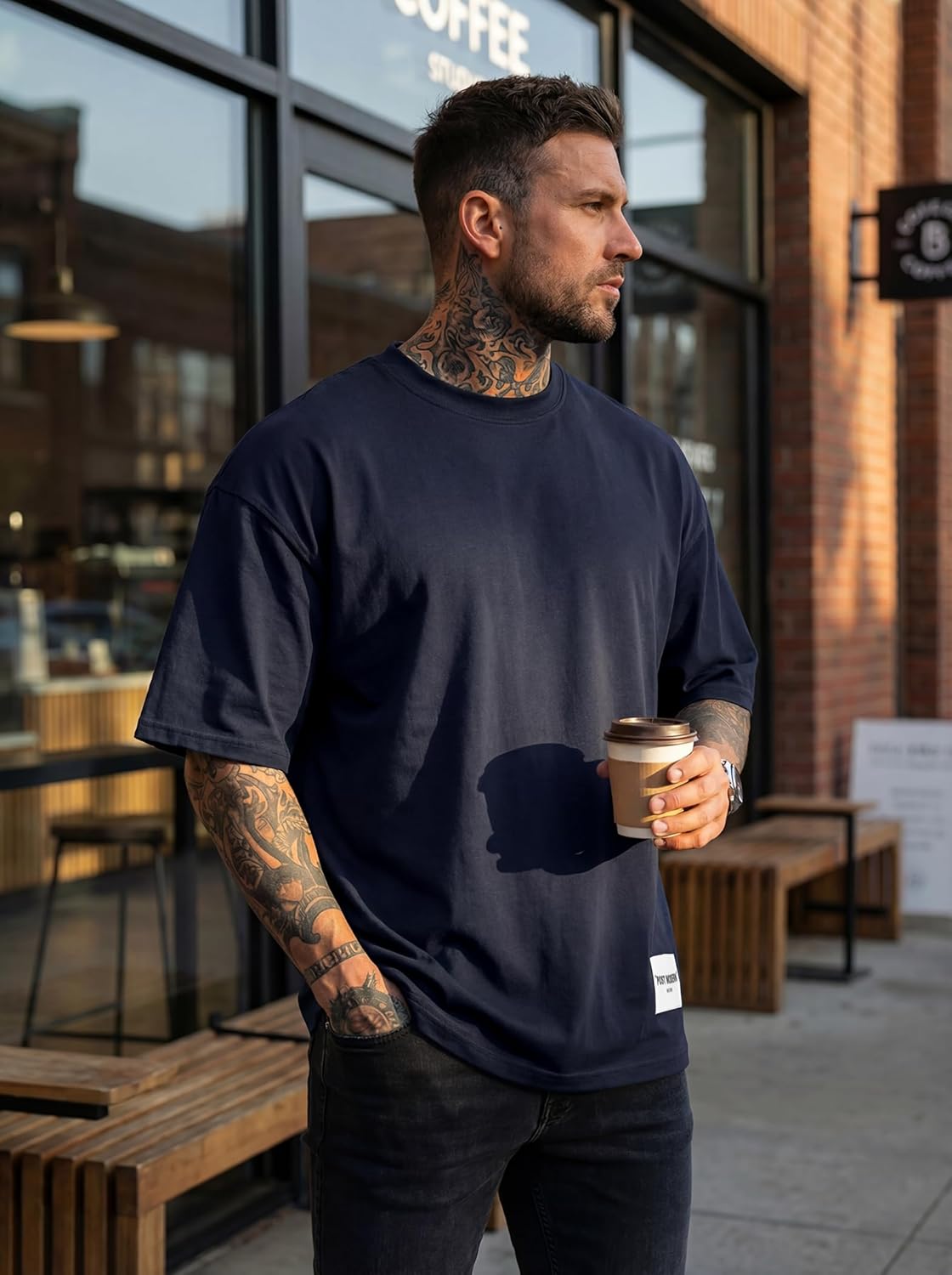 Men's Fashion Oversized T-Shirts Short Sleeve Workout Crew Neck Casual Tshirts Loose Fit Athletic Gym Basic Tee Tops