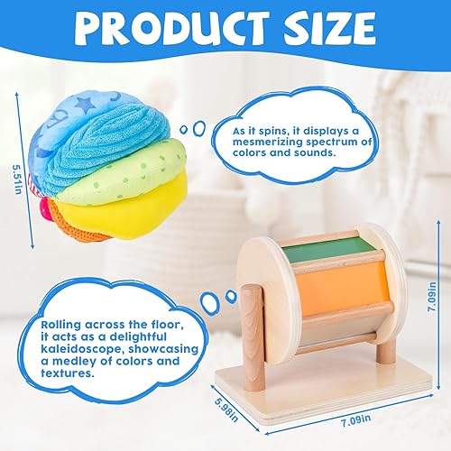 Vista 30 de Montessori - Kit de juguetes para bebés, espejo, peekaboo, rompecabezas de perillas, tambor giratorio, bola arcoíris - niños pequeños de 6 a 12 meses