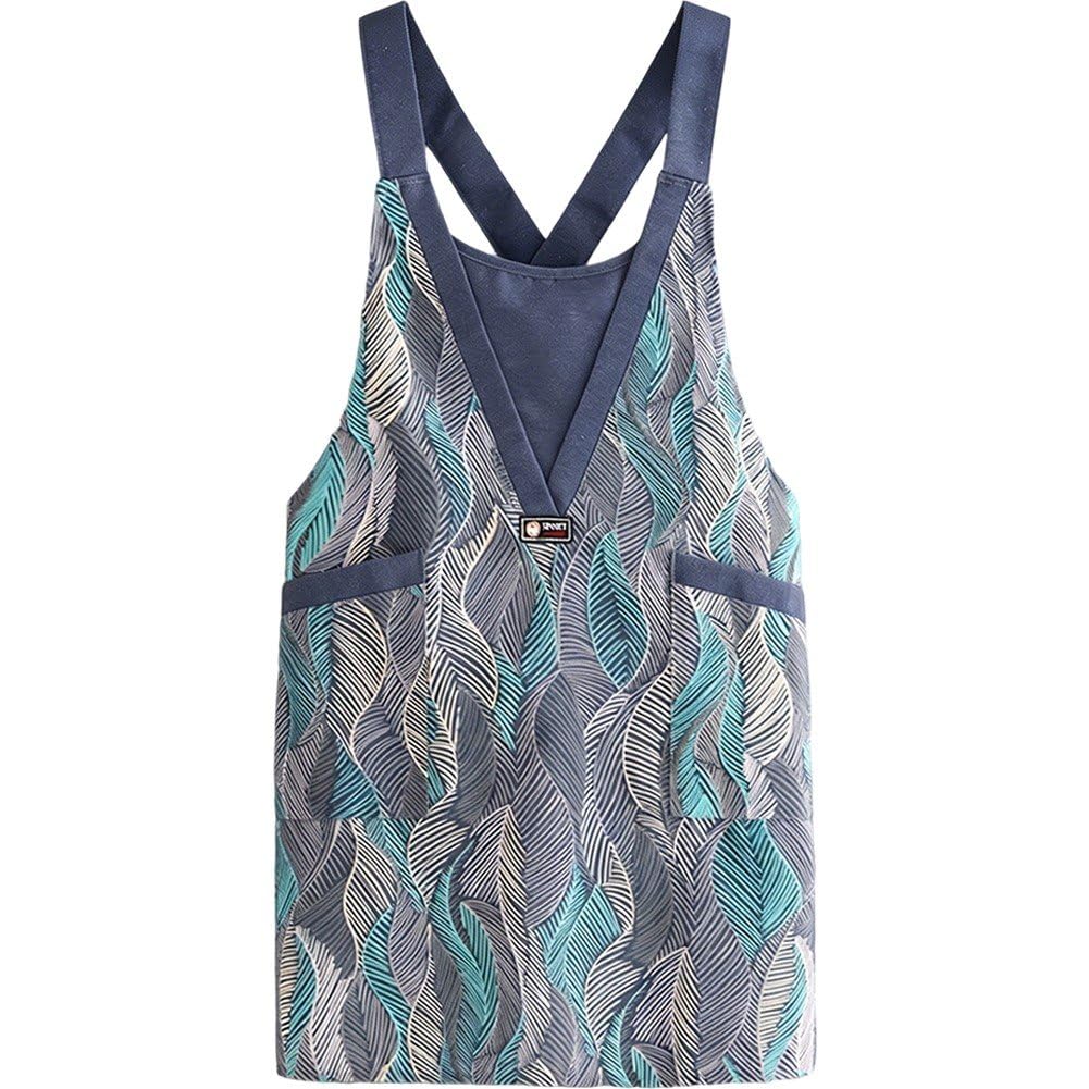 Fituenly Anti-fouling Canvas Cross-back Chef Apron for Adults, Household Cooking Baking Apron with 2 Pockets for Cafes Kitchen