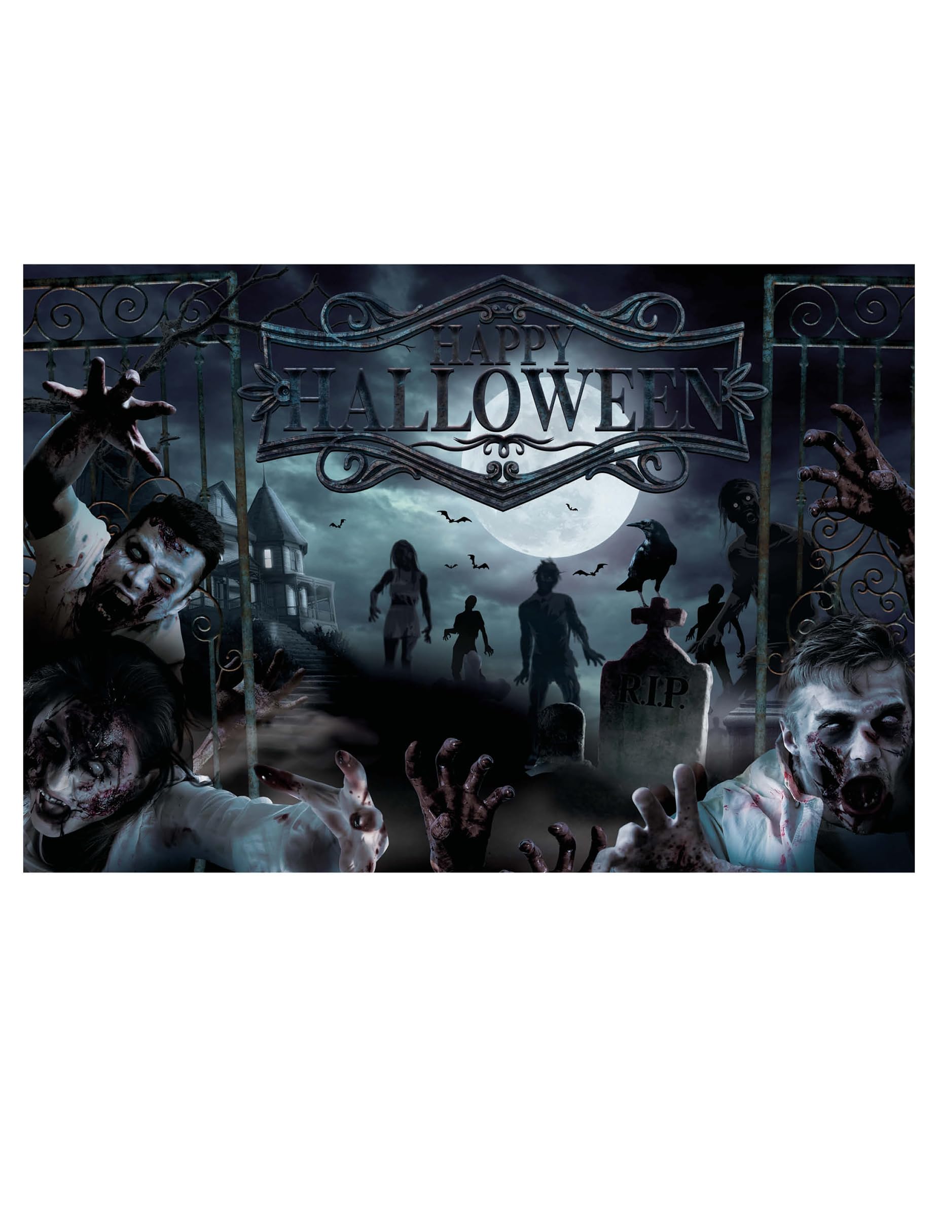 FIESTAS GUIRCA | Multicolour Zombie Photocall (86.6x59.1 in) - Decoration for Terrifying Halloween Parties - Ideal for Scary Celebrations - Multicolour