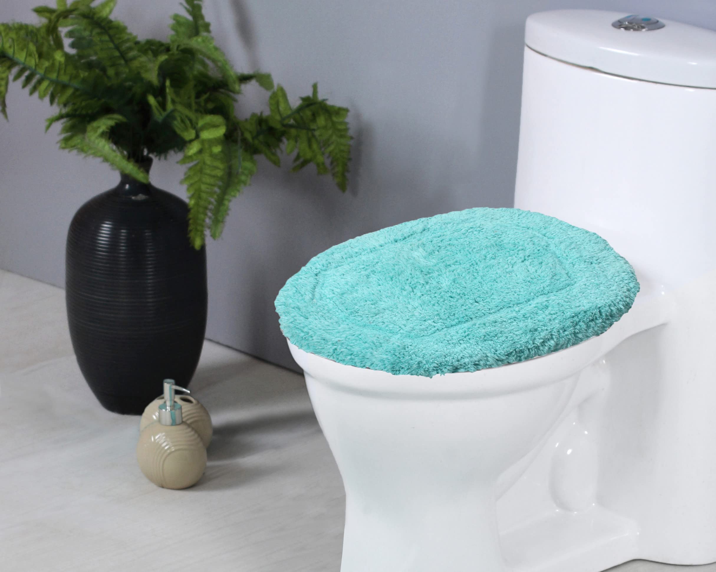 Home Weavers Waterford Collection 100% Cotton Tufted Bath Rug, Extra Soft and Absorbent Bath Rugs, Non-Slip Bath Mats, Machine Washable Bath Mats for Bathroom, 18"x18" Toilet Lid Cover, Turquoise