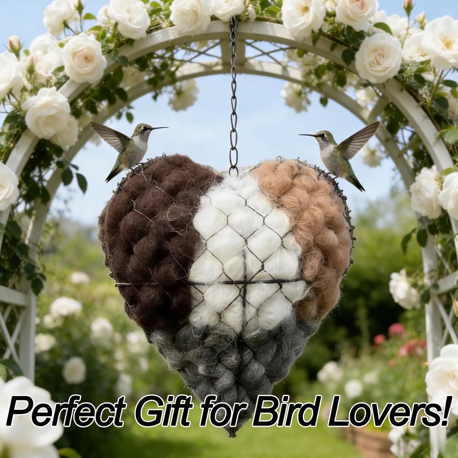 Handmade Fiber Bird Nesting Heart, 2026 New Bird Nesting Material Holder with 1 Heart Shape Hummingbird Nesting & 2 Bags Alpaca Fiber, Winter Tree Shelter Gift for Wild Birds Lovers (3PCS)