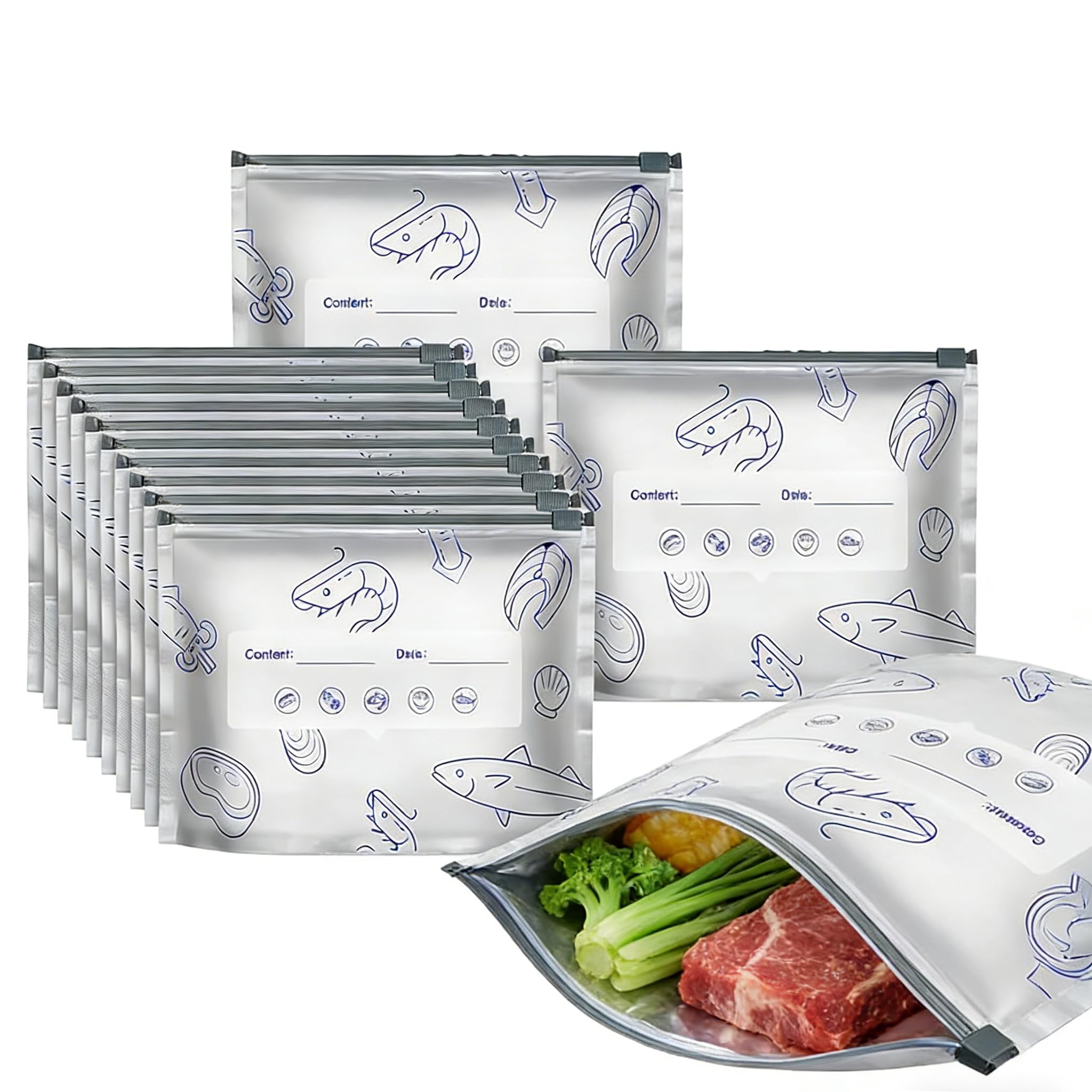 30 PCS Reusable Aluminum Foil Sealable Bags, Stand-Up Zip Lock Storage Bags with Labels, 3 Sizes Airtight Mylar Bags for Food Freshness, Freezer Safe for Meat, Vegetables, Snacks & Meal Prep