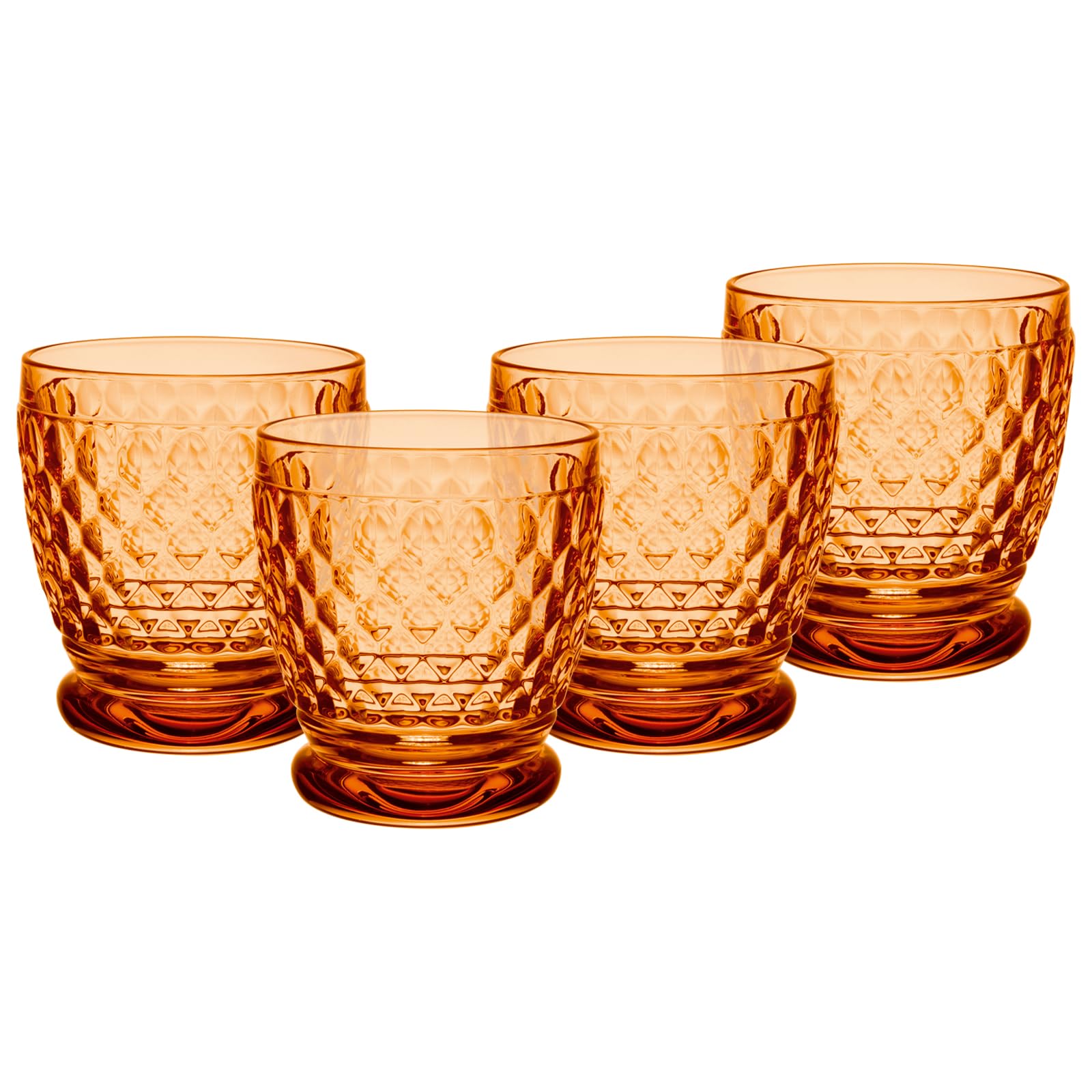 Villeroy & Boch Boston Apricot Becher 4er Set, 330 ml, Farbige Trinkgläser mit Facettenmuster, Becher aus Kristallglas für Heiß- und Kaltgetränke, Spülmaschinengeeignet, Orange