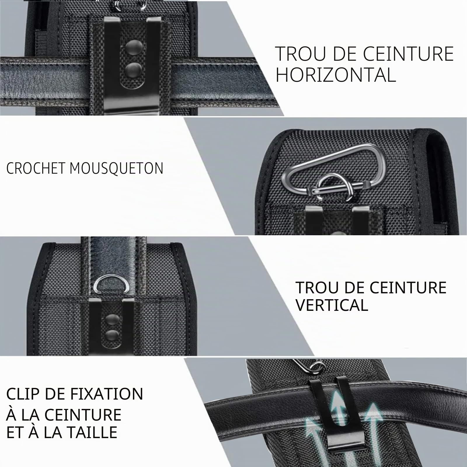 Vertical Étui de ceinture pour Xiaomi 15 15c 15T 14T 14 14c 13T 13 13c Pro 12s 12T 12c 12 A1 A2 A3 A4 A5 11 Pro+ Redmi Note 4G 5G | Sac banane mousqueton Clip Boucle | Housse de protection | Noir