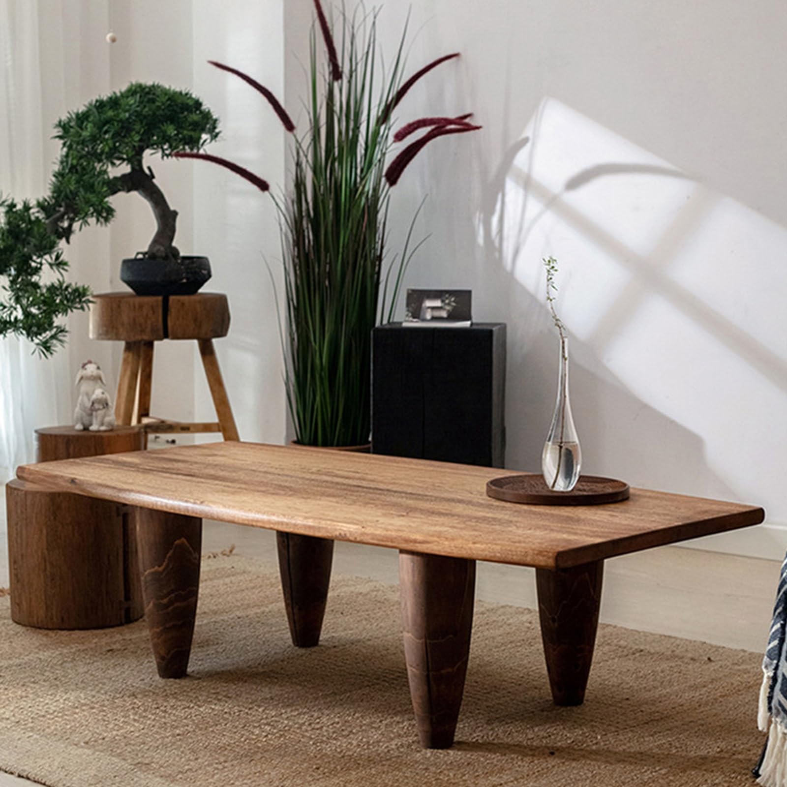 Table Basse Bois Massif Carrée Moderne Noyer Naturel Salon Style Japonais 100cm