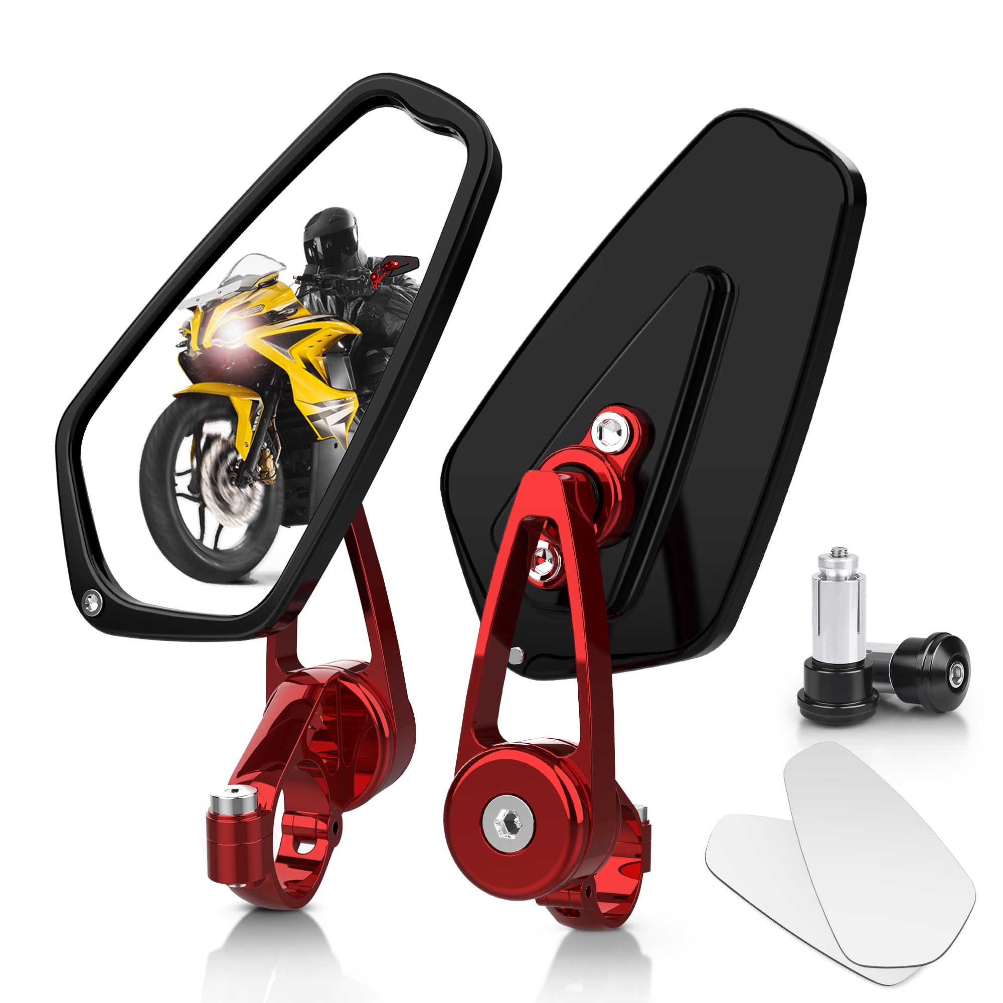 MICTUNING CNC Motorcycle Mirrors - 7/8" (22mm) Bar End Rear View Mirrors Compatible with Most Honda Grom, Yamaha, Kawasaki, Ducati, Suzuki and More - Red