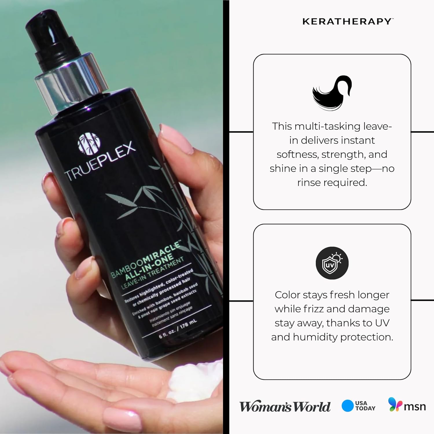 KERATHERAPY Bamboo Miracle All-In-One Conditioning Treatment, 6 oz., 178 ml - Vegan Leave in Hair Strengthener with Baobab, Grape Seeds & Bamboo Extract for Color Treated, Dry & Damaged Hair
