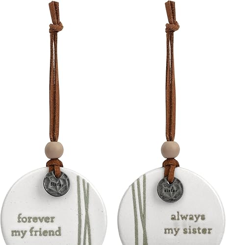 Miniatura 2 de DEMDACO Forever My Friend Always Sister - Juego de 2 adornos de gres (2 x 2), color blanco