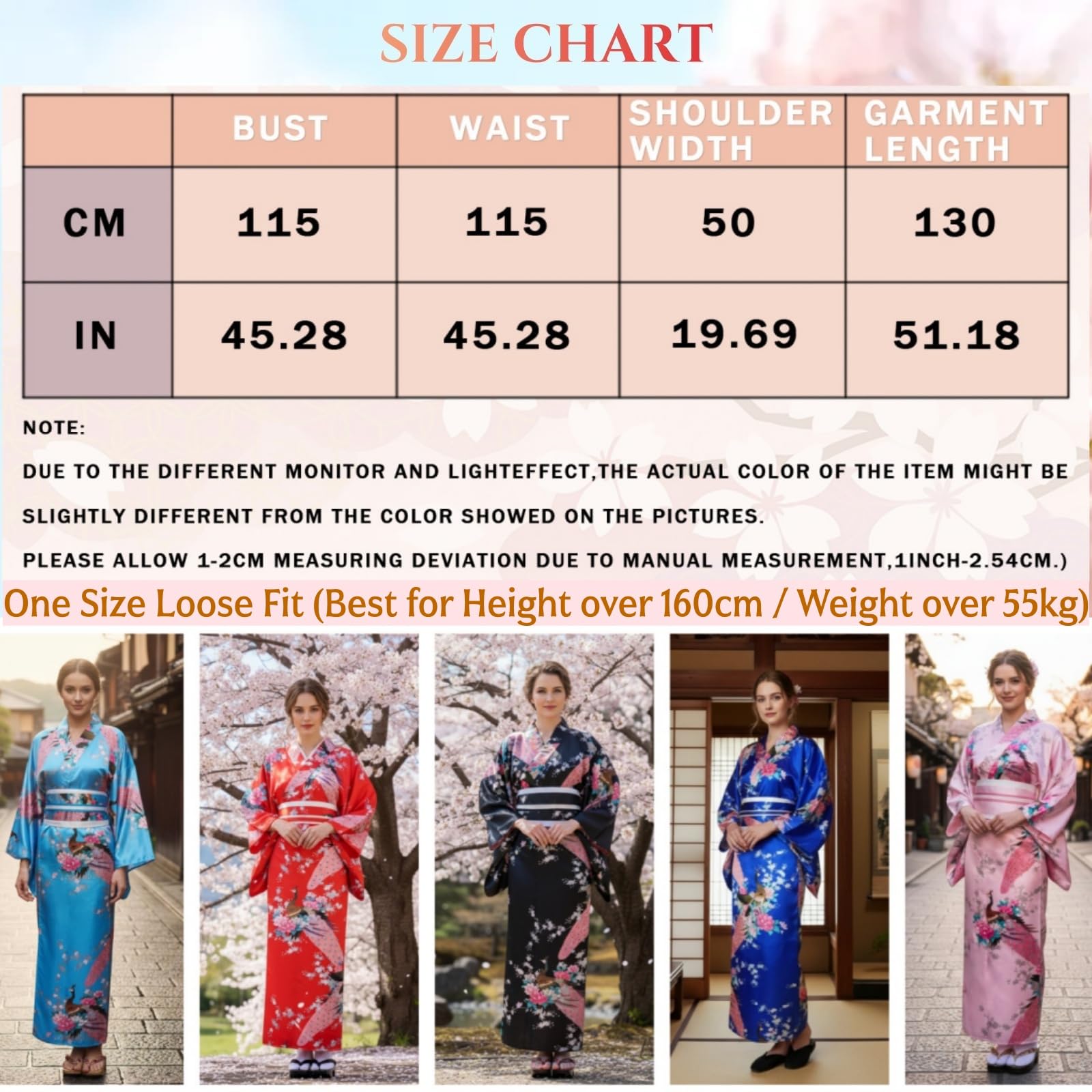 Completo Yukata Kimono Donna Giapponese in Raso Setoso, 8 Pezzi in Scatola Regalo - Costume Geisha Elegante Motivo Pavone o Sakura, Abito Cosplay Anime per Carnevale, Feste, Festival, Fotografia