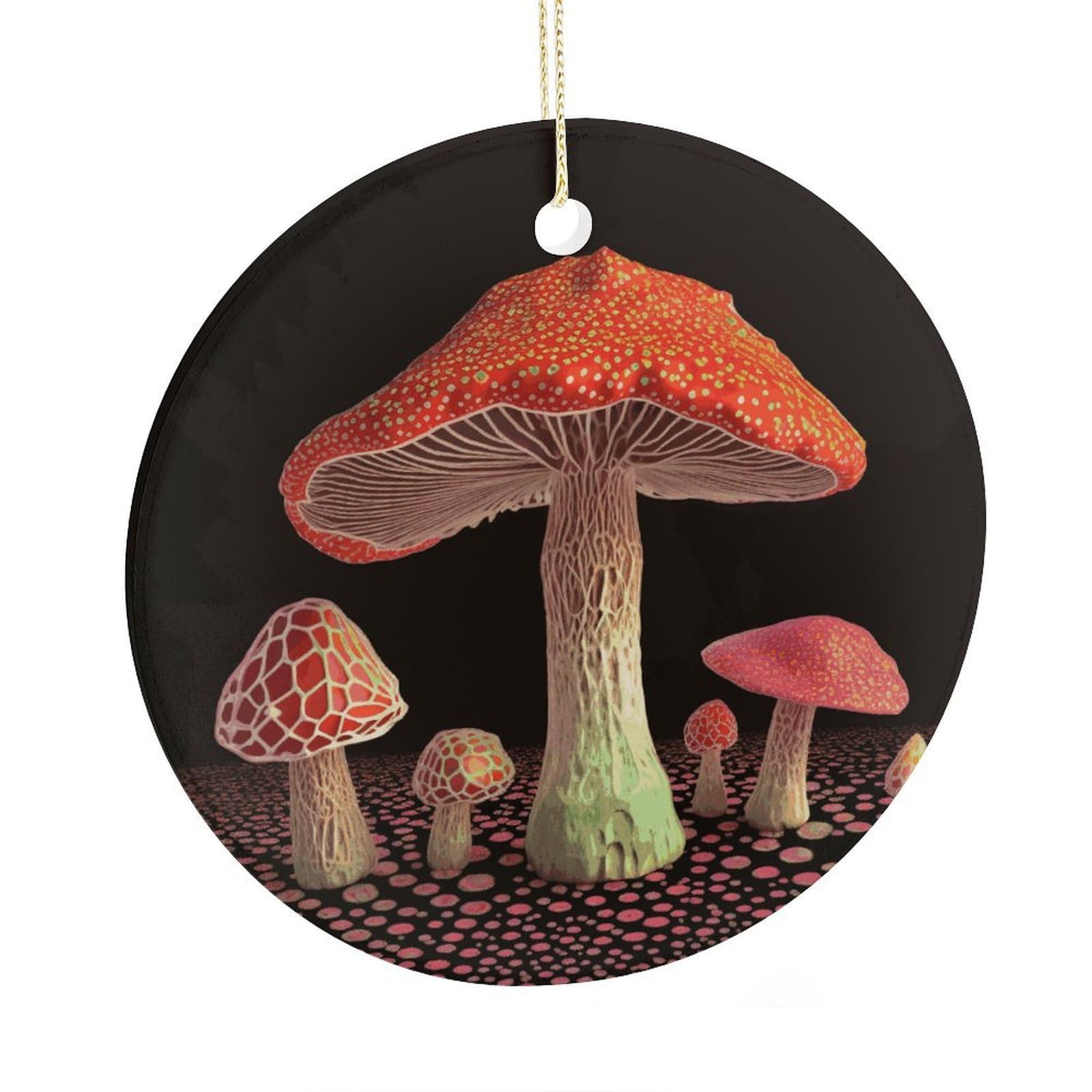 Fekiloot Style Mushroom Christmas Ornaments 2.9 Inch Round Ceramic Ornament Keepsake Thank You Gifts For Office, Room, Home - Holiday Present Ideas