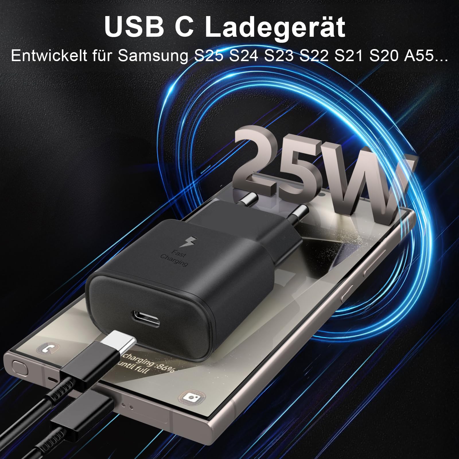 25 W USB C Ładowarka Quick Charge Kabel do ładowania Samsung Galaxy S25 S24 S23 S22 S21 S20 fe S10 A56 A55 5g A54 A53 A52 A51 A35 A34 A33 A16 A15 A13 ładowarka szybko z Quick Charger Cable z