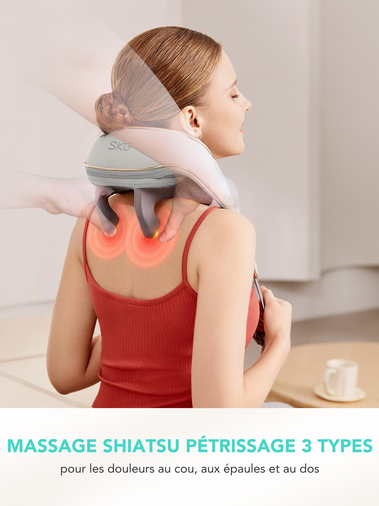 SKG Masseur de cou pour soulager la douleur, pétrissage des tissus profonds 6D avec chaleur, massage sans fil du cou et des épaules, cadeau de Saint-Valentin pour homme et femme, H5 Mini
