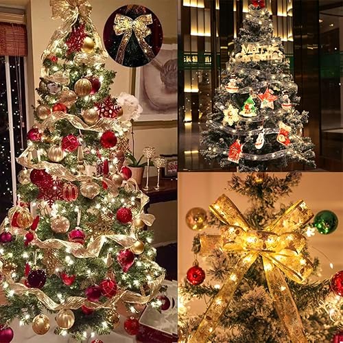 Miniatura 4 de BASEMMAHER Luces de cinta dorada de Navidad de 32.8 pies (2 x 16.4 pies), 100 luces LED para árbol de Navidad, alambre de cobre de doble capa, lazos