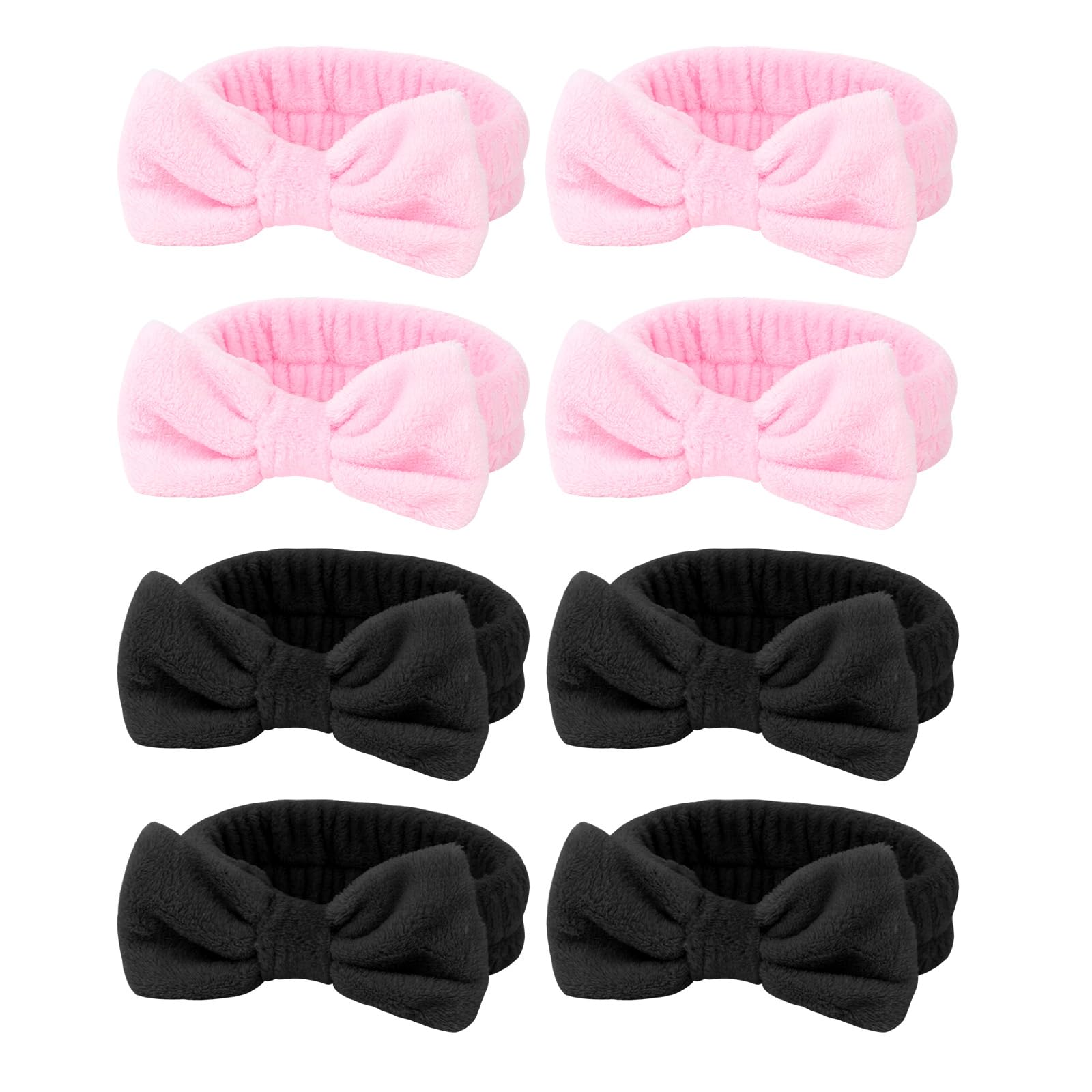 TIOSRU 8 Pack Spa Headband for Washing Face,Pink Black Skincare Headband Set for Women Girls Cute Bow Headbands for Makeup Skin Care Head bands