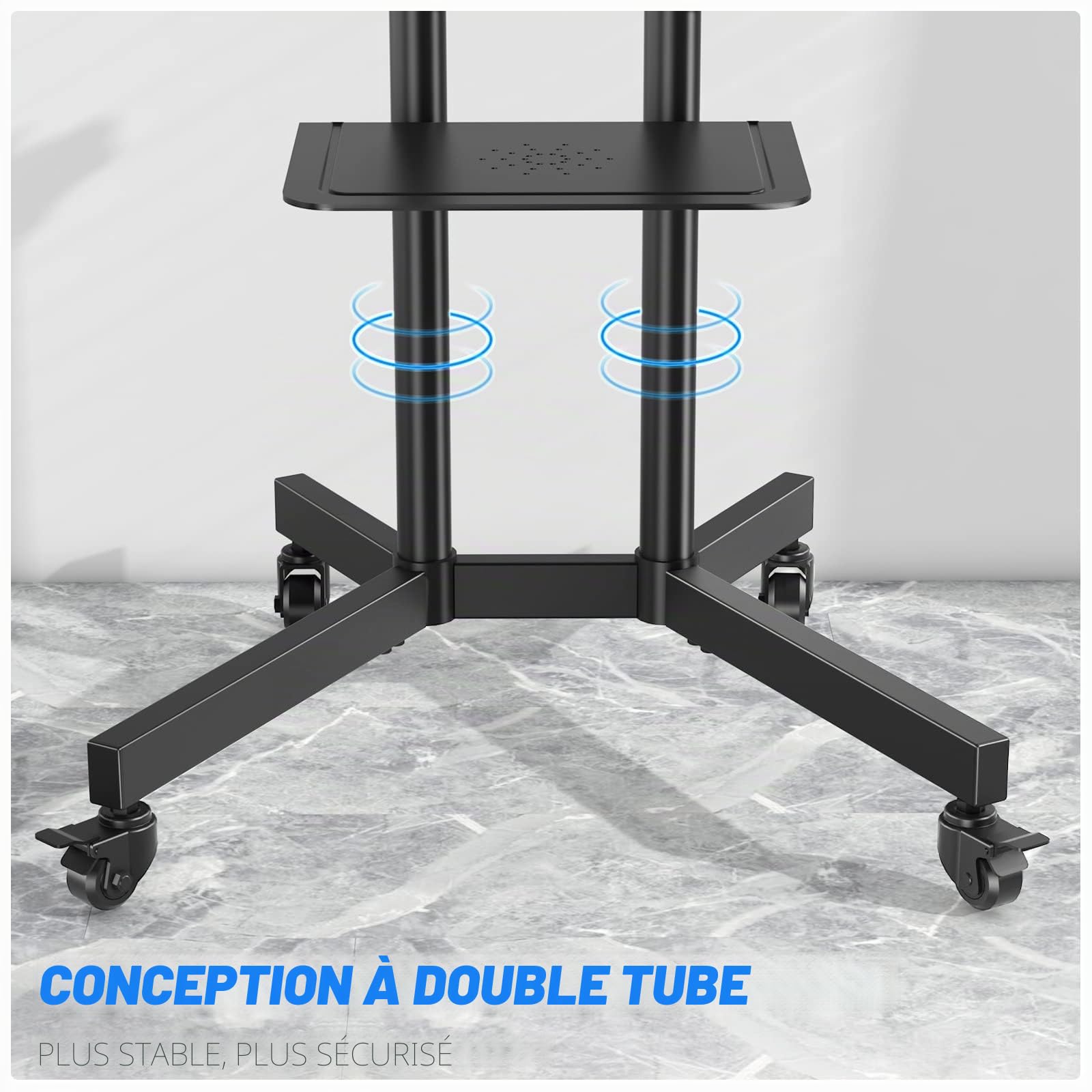RFIVER Support TV sur Pied Roulant, Meuble/Support TV roulettes Mobile pour Télévision Plasma/LCD/LED/OLED de 32-80 Pouces, Pied Charge Max de 50kg, Max VESA 600x400 mm