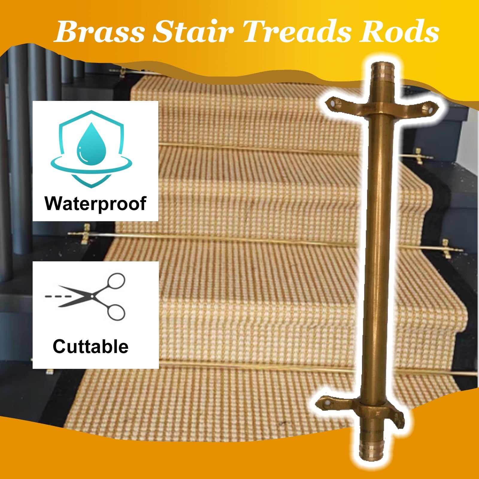 Barres de Fixation pour Tapis d'escalier, Barres en Laiton, Lot de 2 (30 po), Supports de Tapis faciles à Installer pour descentes de lit, Barres de Marche d'escalier durables, Longueurs rég