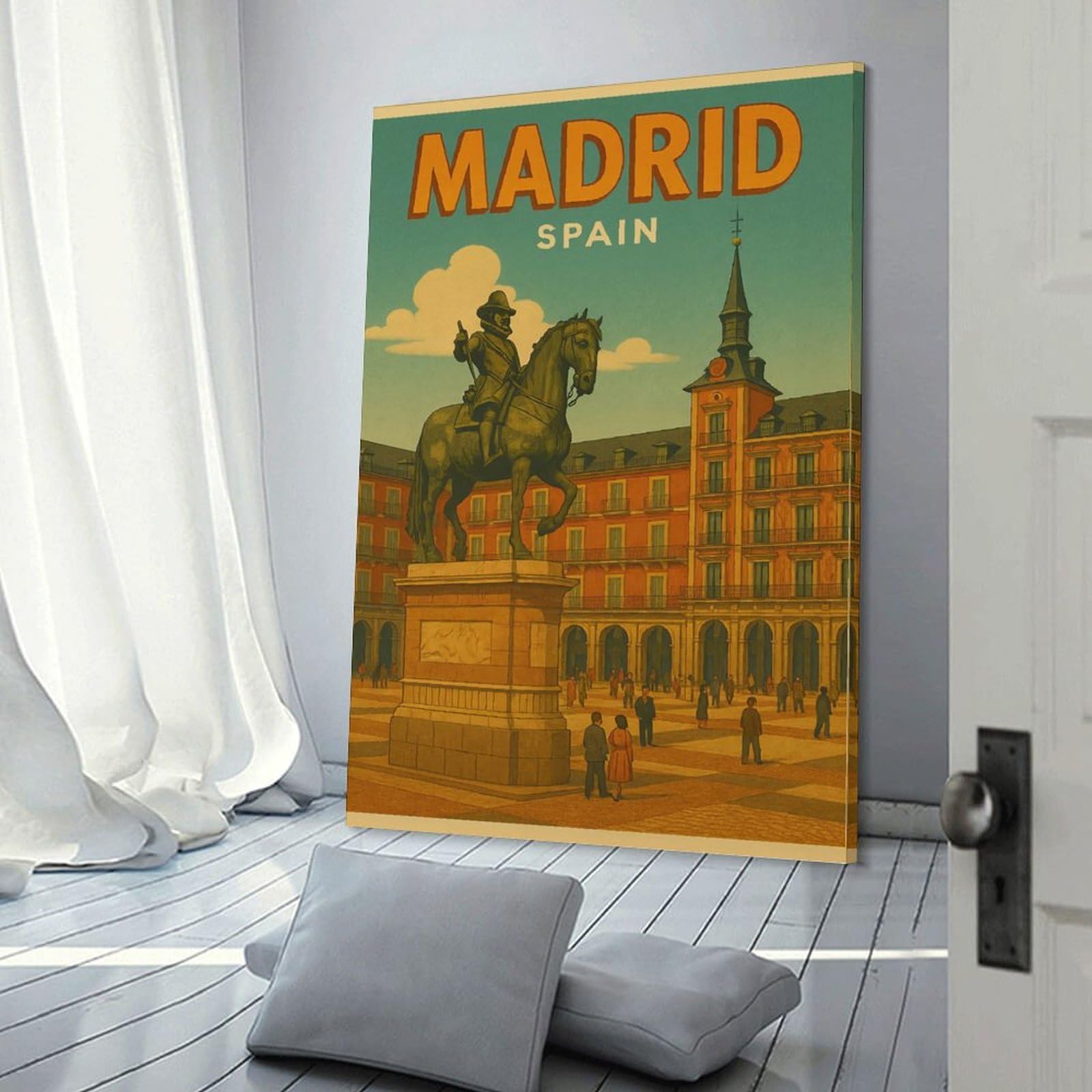 Junmoney Canvas Art Print Madrid Spain Travel, 20x30inch(50x75cm), for Office, Study Or Home Workspace, Home Office Artwork with Decorative Appeal