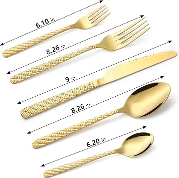 Gold Silverware Set of 20 Stainless Steel Flatware Set for 4 Includes Forks Spoons Knives Cutlery Set for Home Restaurant Hotel