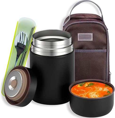lazycozy® Termo para alimentos calientes, 27 onzas, termo de sopa con cuchara, tarro de alimentos aislado al vacío de acero inoxidable, a prueba de