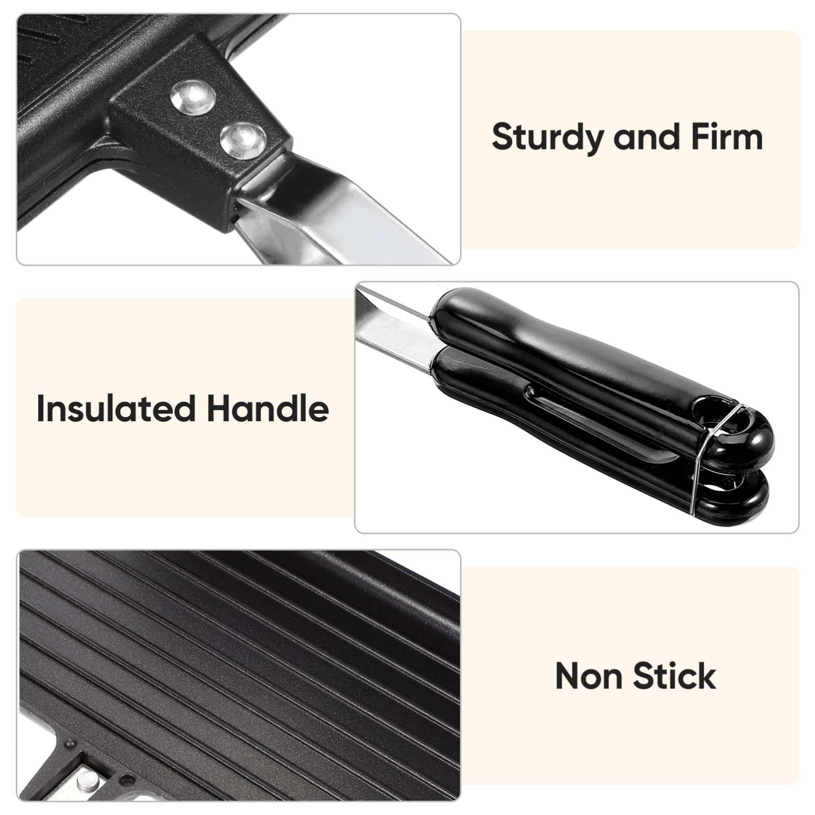 Healvian Poêle à sandwich antiadhésive en aluminium 2 tranches pour cuisinière à gaz – Poêle à frire double face pour camping en plein air