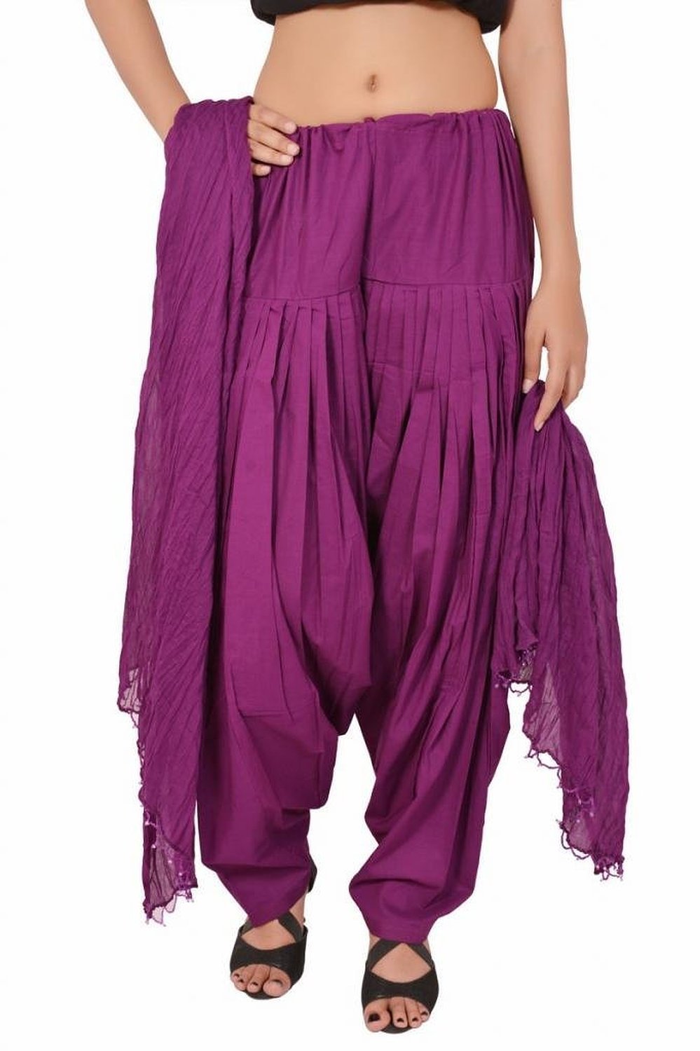 bottom line Bottomline Women Cotton Solid Purpel Full Patiala Salwar Dupatta Set Free Size-picture-38