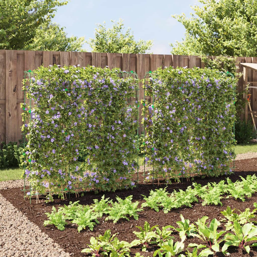 Treillis de jardin en U pour plantes grimpantes 2 pièces support robuste en acier avec filet vert pour potager, balcon et serre, idéal pour vigne, rosier, tomate et orchidée