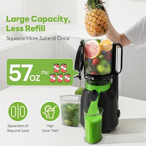 Miniatura 4 de Exprimidor de prensa en frío, canal de alimentación de boca de 5.5 pulgadas con autoalimentación, máquina exprimidora para verduras y frutas,