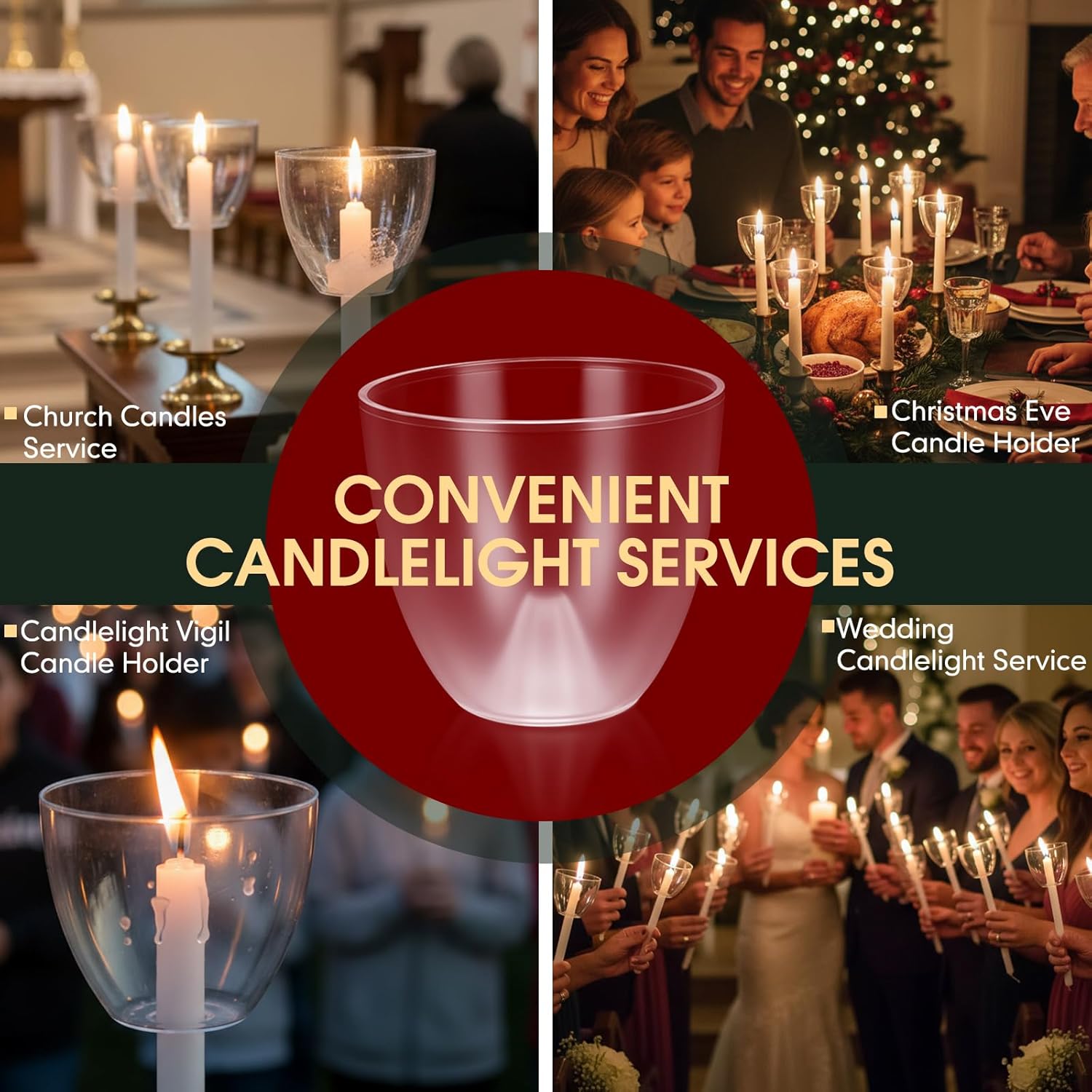 Beeveer 50 Pcs Clear Candle Drip Protectors Fire Retardant Plastic Candle Collectors Candlestick Holders Fit Dia 7/16 to 3/4 Inch Candles for Church Weddings Funerals Indoor Outdoor