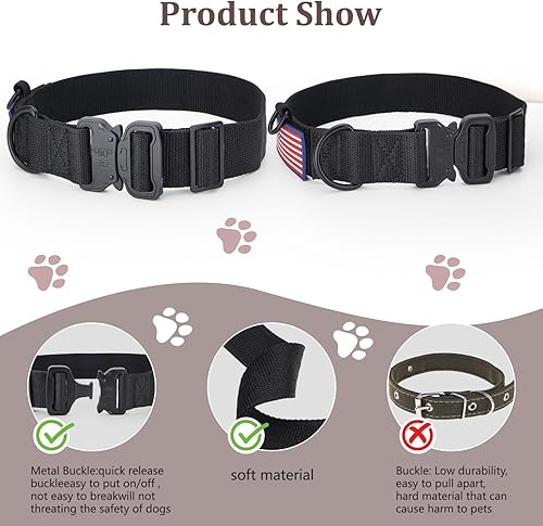 Miniatura 4 de Collar táctico resistente para perro, collar ajustable de nailon para mascotas, hebilla de liberación rápida con 2 anillos en D para perros medianos
