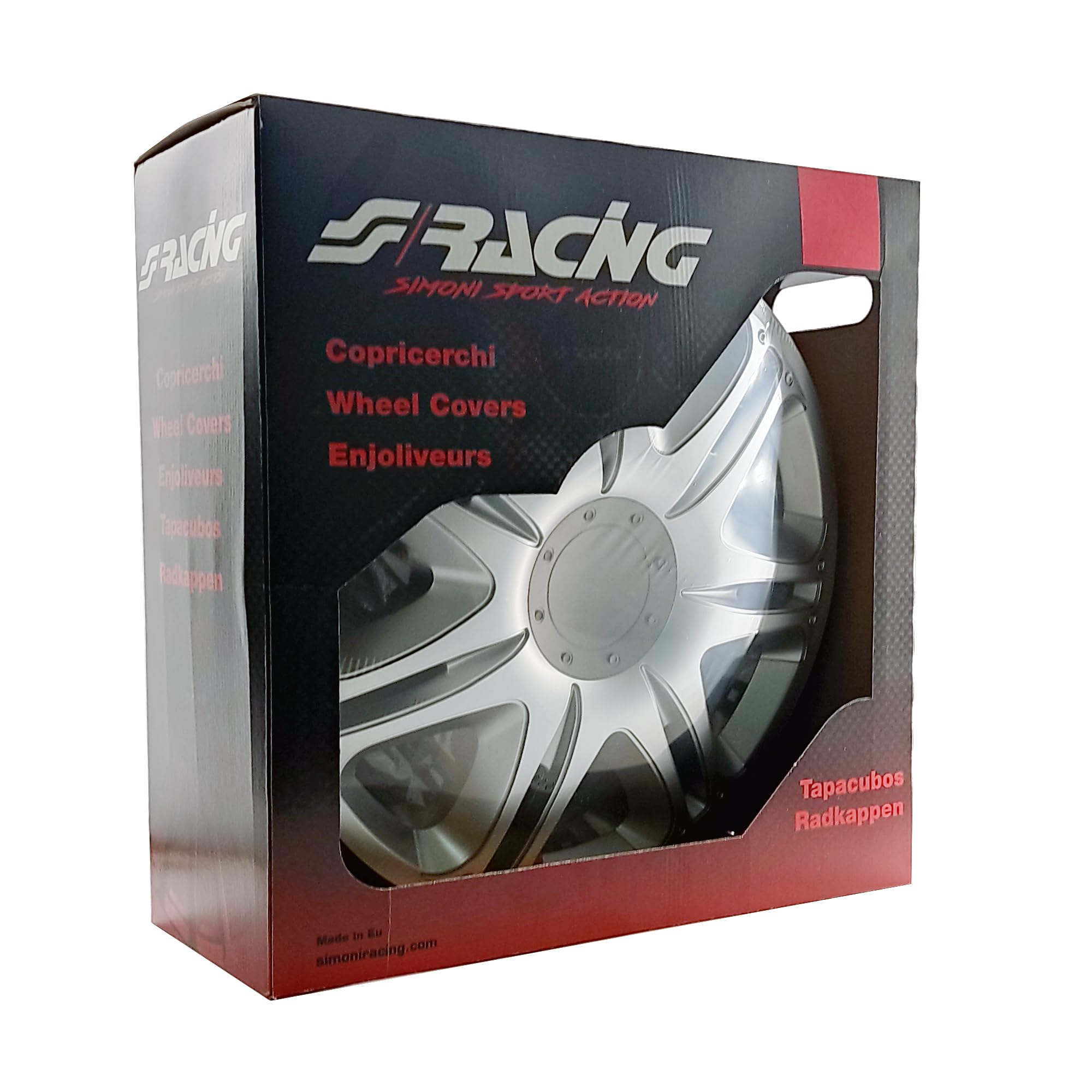 Simoni Racing NAS/15SB Set 4 Copricerchi universali Nascar Silver Black da 15 Pollici, Copriruota Auto Nero e Grigio Silver