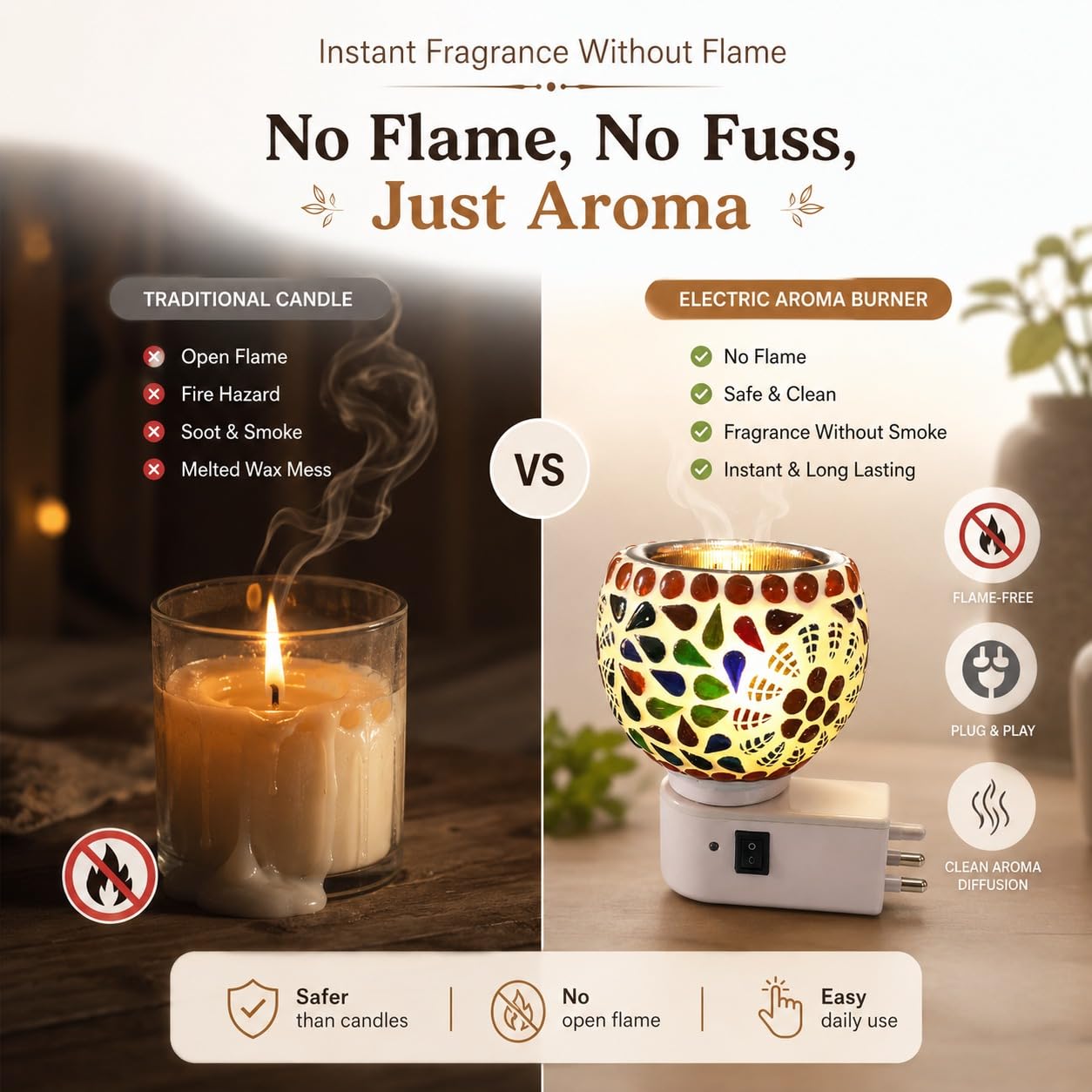 Revwd Kapoor Dani Electrical Camphor Diffuser Glass with On/Off Switch to Toggle Between Burner and Lamp Electrical Night Lamp for Office, Home (Fulpatti) 4