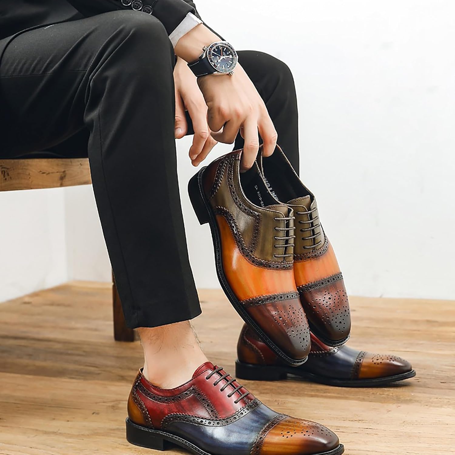Men's Breathable Slip-Resistant Formal Shoes for Weddings, Business and Casual Events Handcrafted Leather Lace-Up Dress Shoes with Durable Rubber Sole