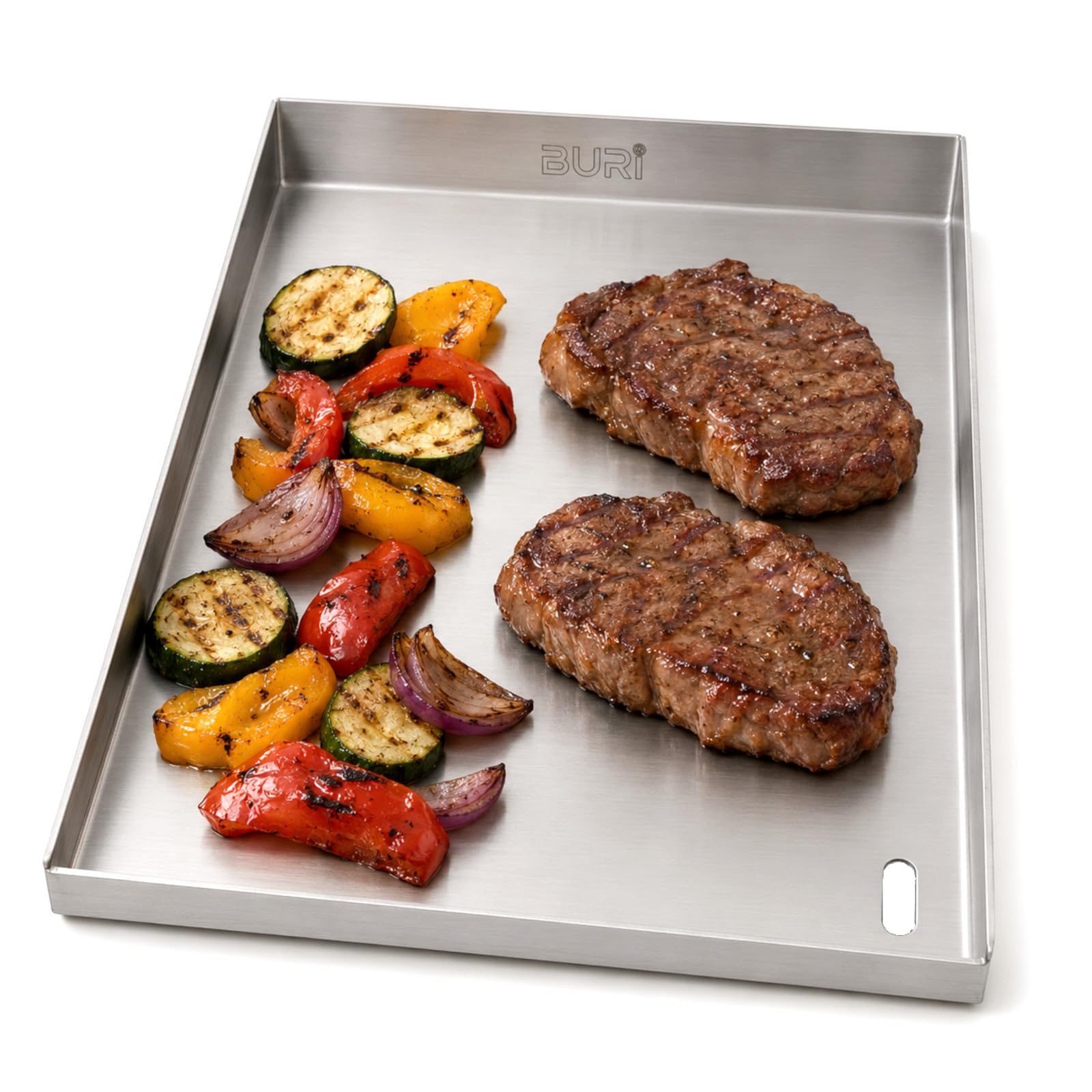Piastra per griglia in acciaio inox, 30 x 20 x 3,5 cm, per barbecue | BURI, 2 mm, in acciaio inox, resistente al calore, con foro di scarico, per hamburger, accessori per barbecue, barbecue a gas