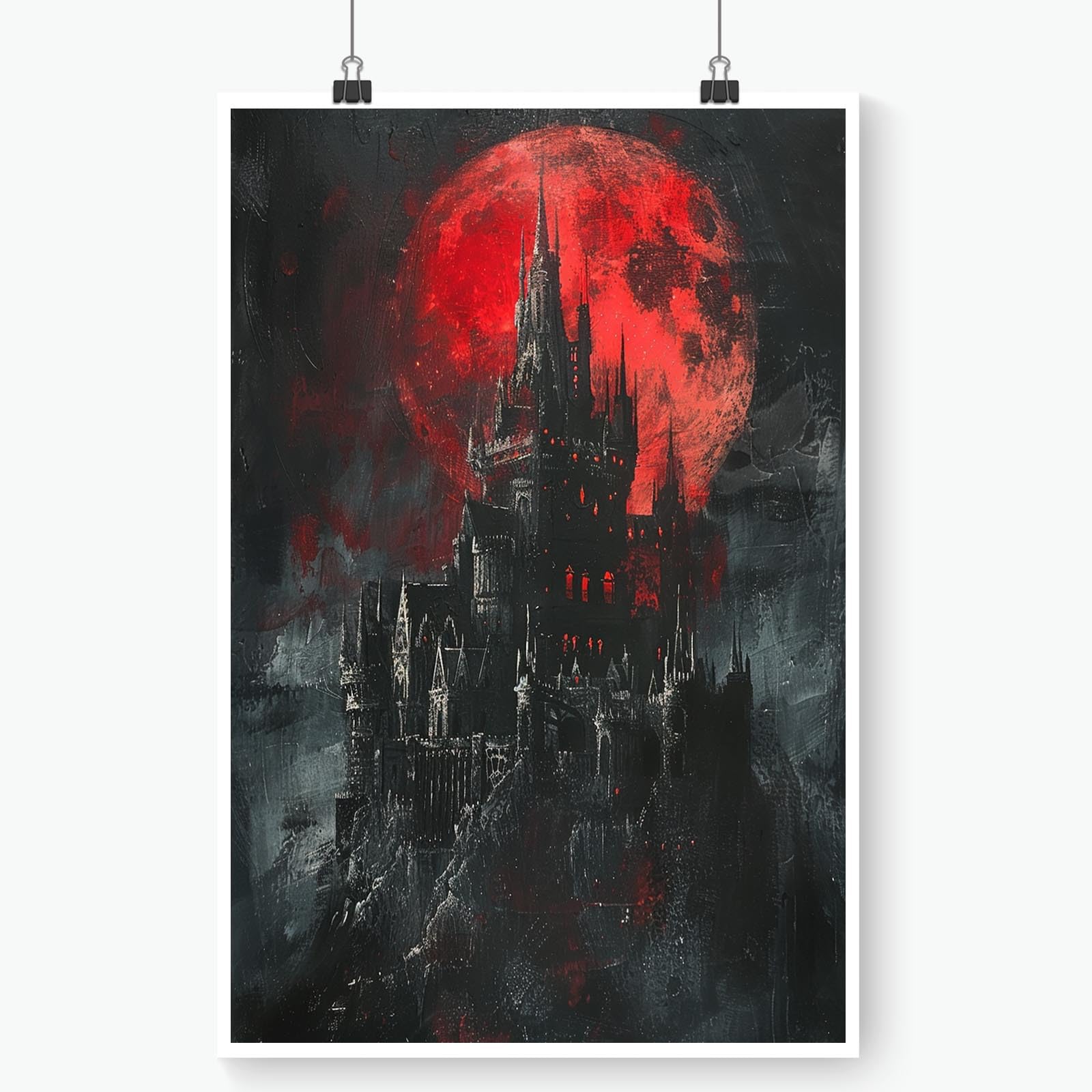 LXGPWGN Póster de arte vintage con castillo gótico de vampiros por la luna de sangre, para decoración del hogar, estética, pintura oscura de academia, póster en lienzo, un regalo gótico para