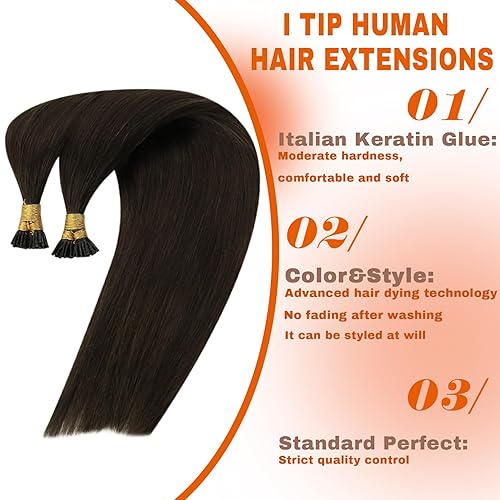 Miniatura 3 de Sunny Hair - Extensiones de cabello humano con punta en I 100S, extensiones de cabello humano marrón chocolate preunido, extensiones de cabello