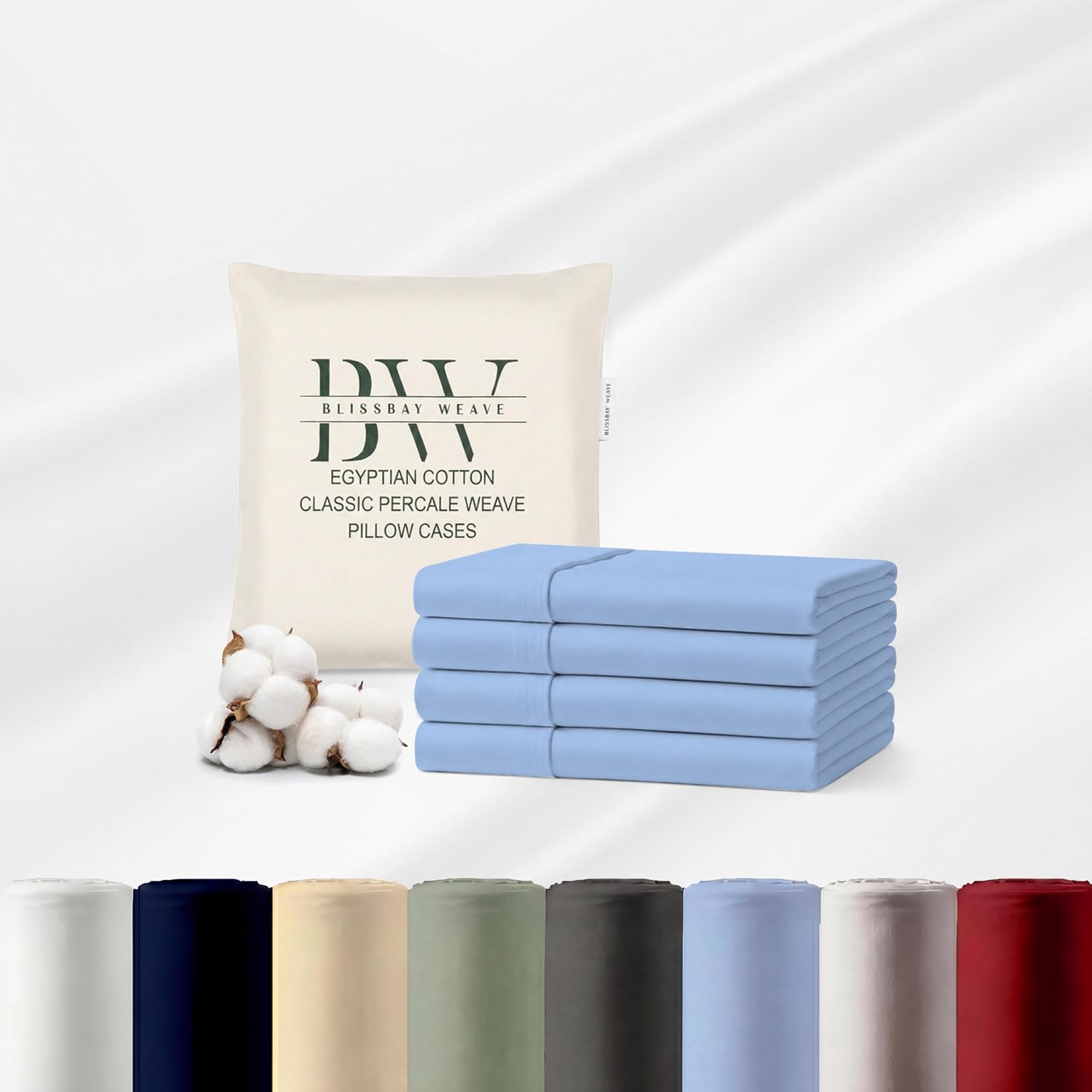 100% Cotton Percale King Pillowcases 4-Pack Sky Blue 40" L x 20" W