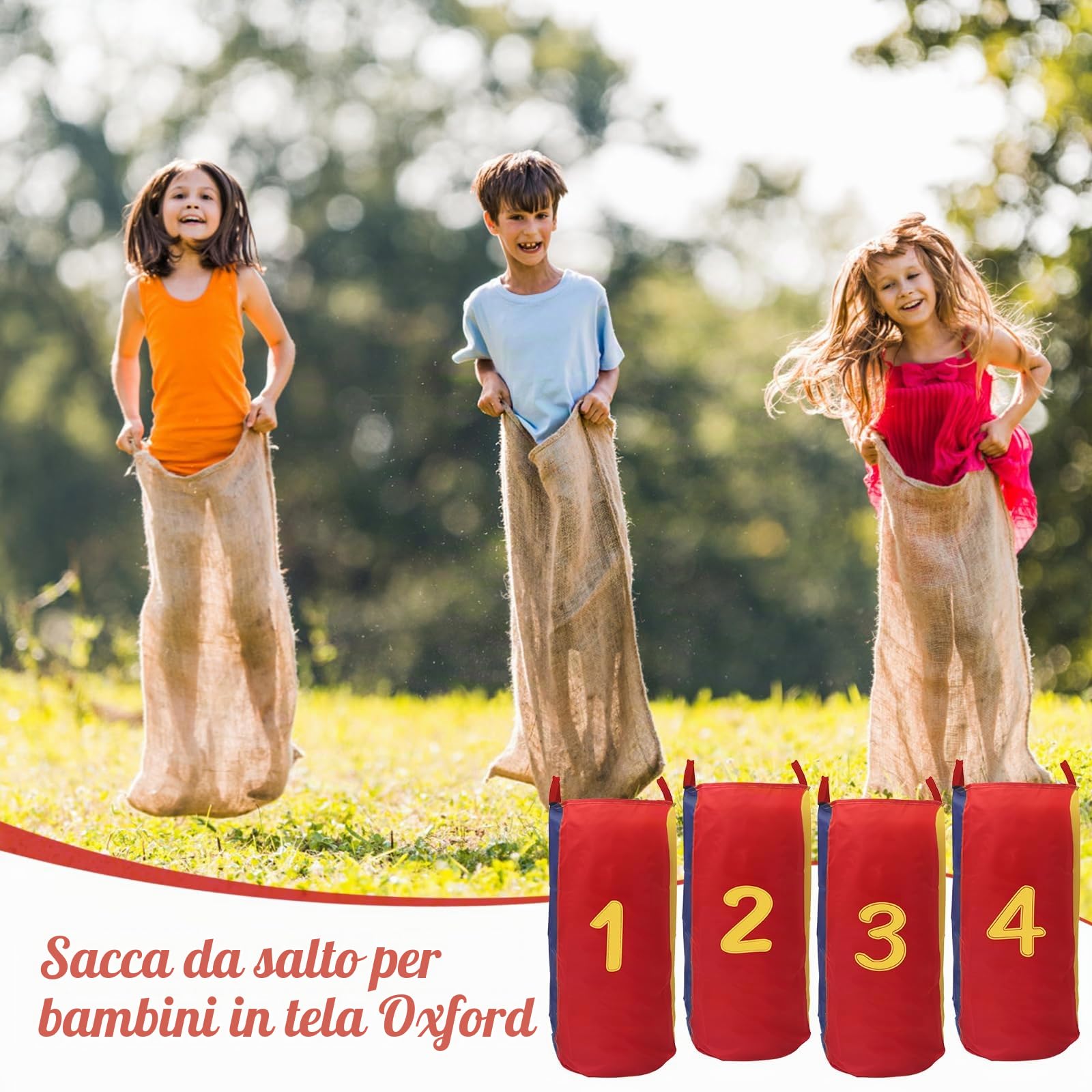 4 Pezzi Sacchi da Gioco del Salto, Sacco da Corsa per Bambini Adulti, Borse da Gara di Salto per Compleanno Festa Attività Familiari (M, con Simboli Numerici)