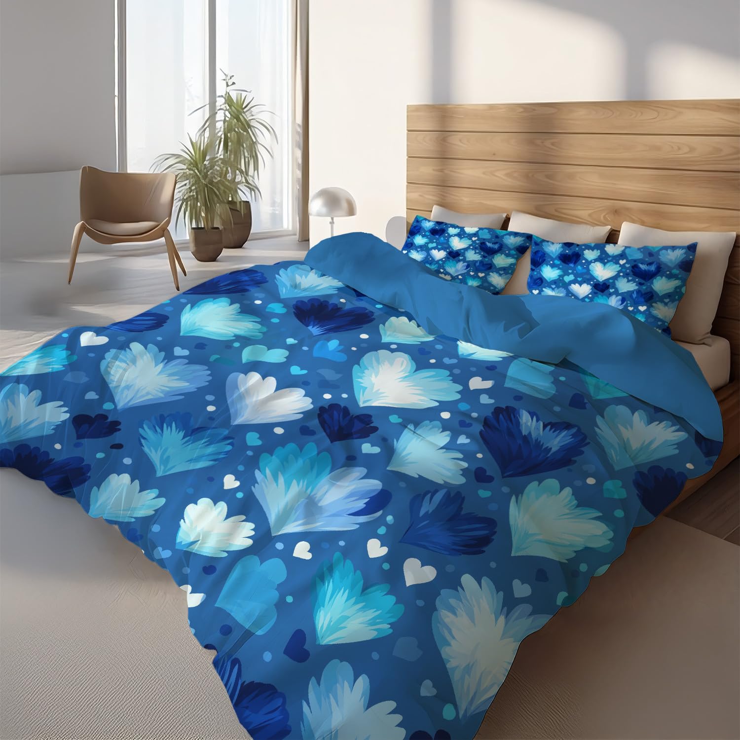 Generisch Pościel w kształcie serca, 180 x 200 cm, zestaw pościeli ze wzorem, wytrzymała, miękka i nie wymaga prasowania, dwustronna poszewka na kołdrę z 2 poszewkami na poduszki, do pokoju dla graczy