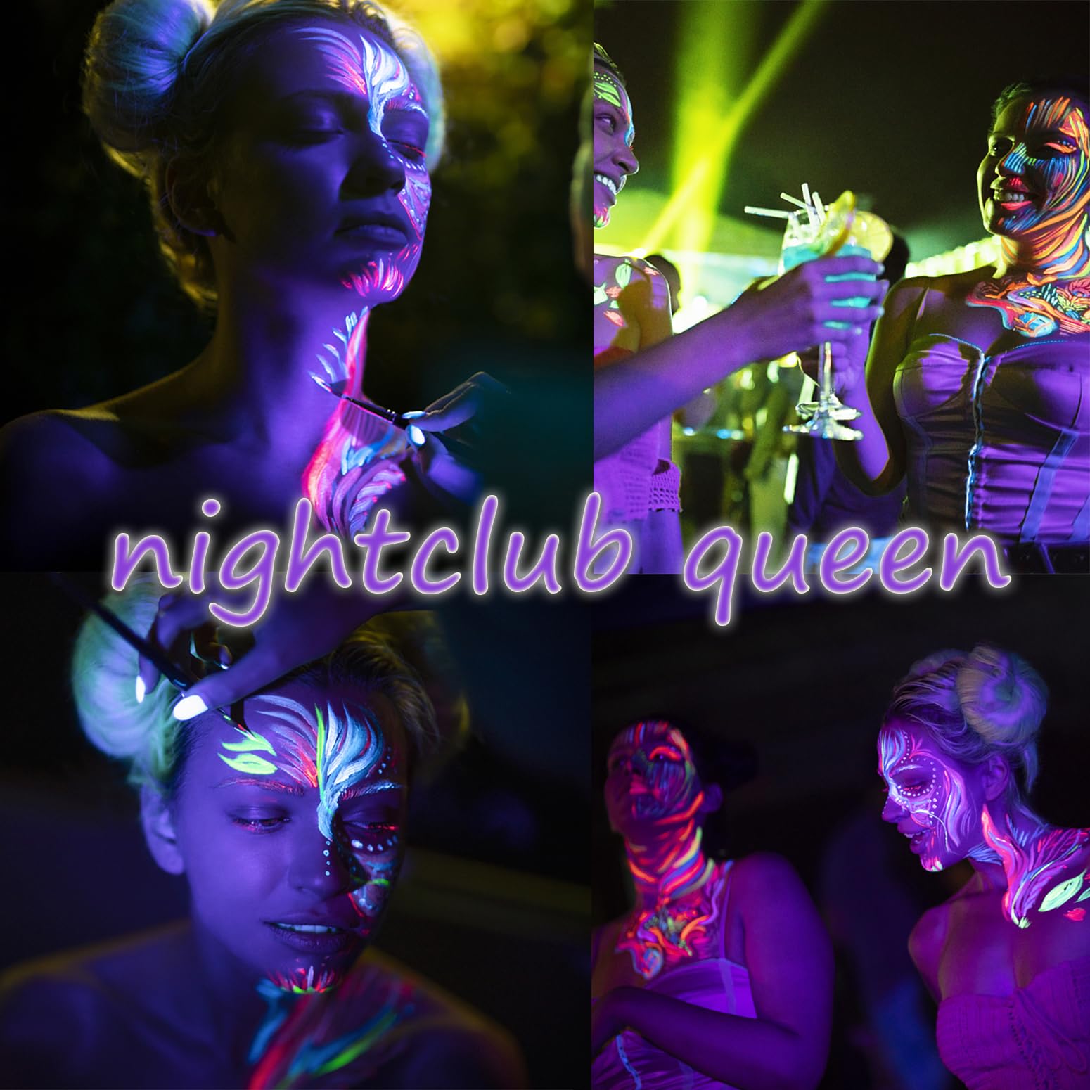 Glow in the Dark Face and Body Painting, Makeup Face Paint Kit for Kids and Adults Halloween Club Kits UV Black Light Birthday Party Masquerade Neon Glow Supplies (10 color)