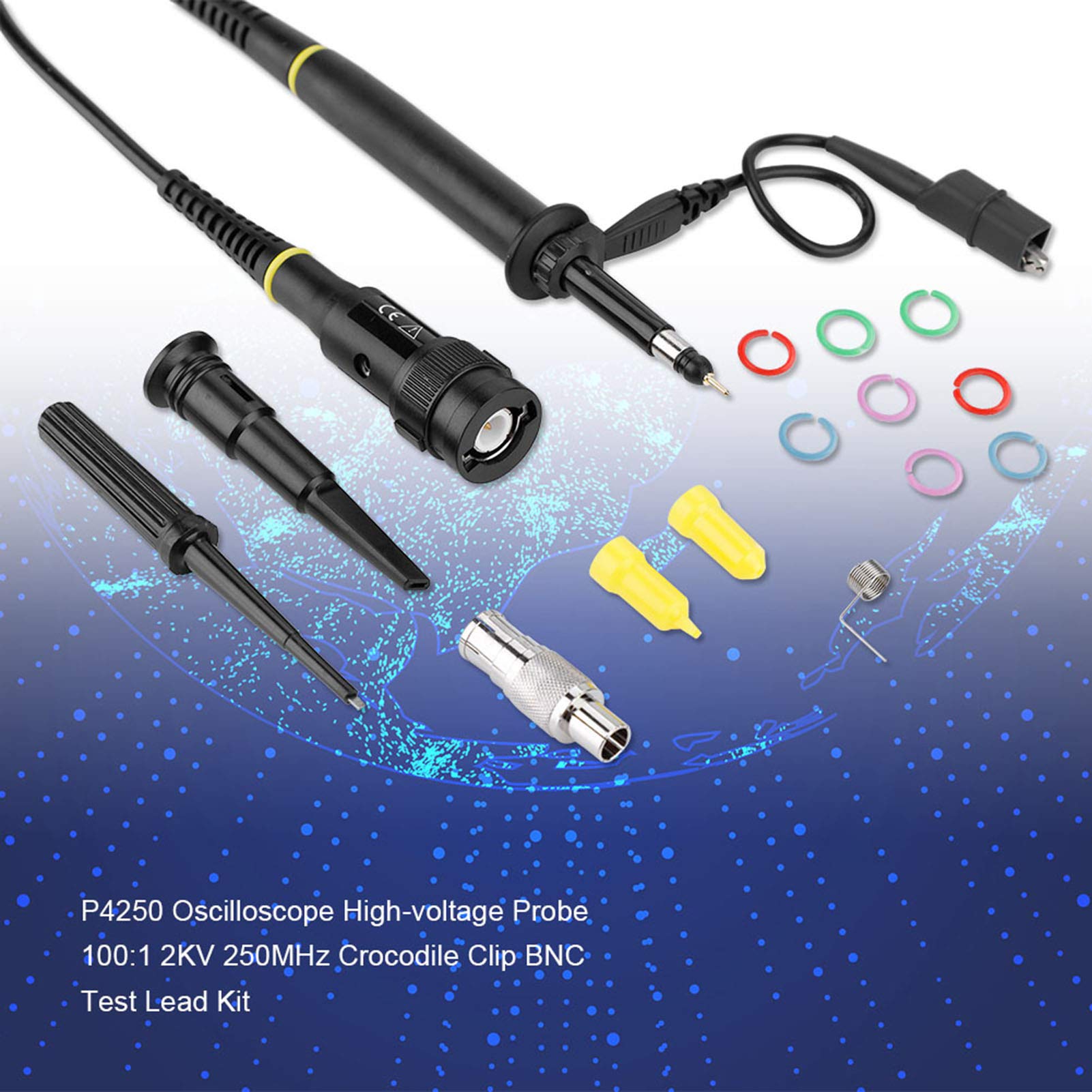 ANKROYU Oscilloscope Probe, Oscilloscope Probe Clip Scope Test, P4250 Oscilloscope High Voltage Probe 100:1 2KV 250MHz Crocodile Clip BNC Test Kit