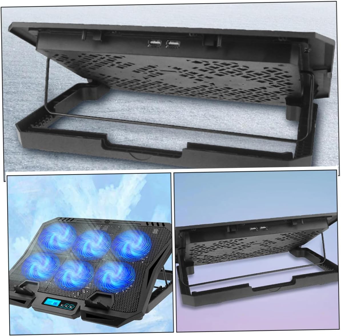 Adjustable Fan Laptop Cooling Pad 15.6-inch Quiet Laptop Stand Cooler Base for Gaming and Office Use with Blue LED Light