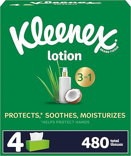 Miniatura 10 de Kleenex Loción calmante para pañuelos faciales con aceite de coco, 3 cajas planas, 120 pañuelos por caja, 3 capas (360 tejidos en total), el