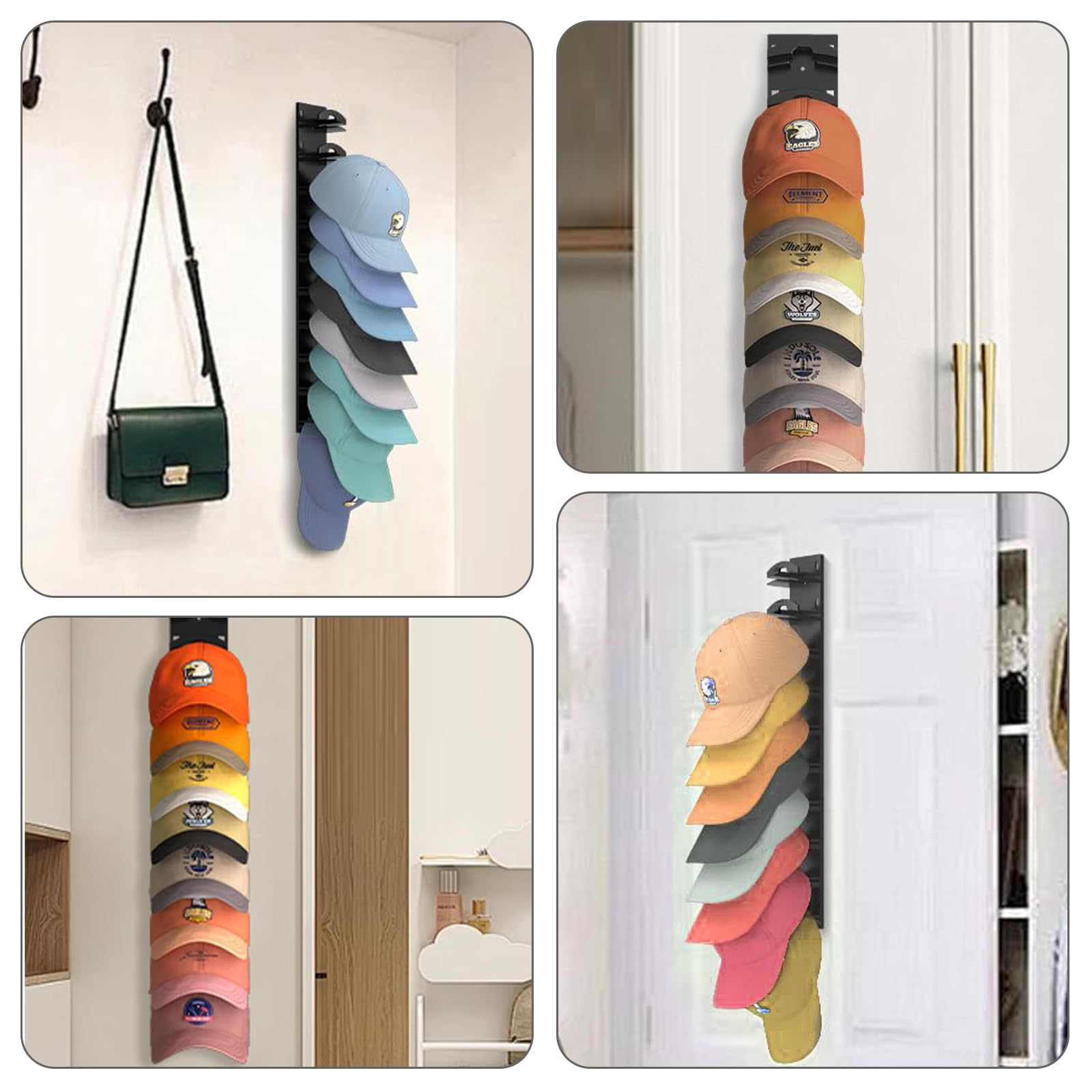 Porta Cappelli 2 Pezzi | Appendiabiti da Parete per Cappelli con Adesivo Forte & Fori per Viti, Fino a 20 Cappelli per Armadio Porta Camera