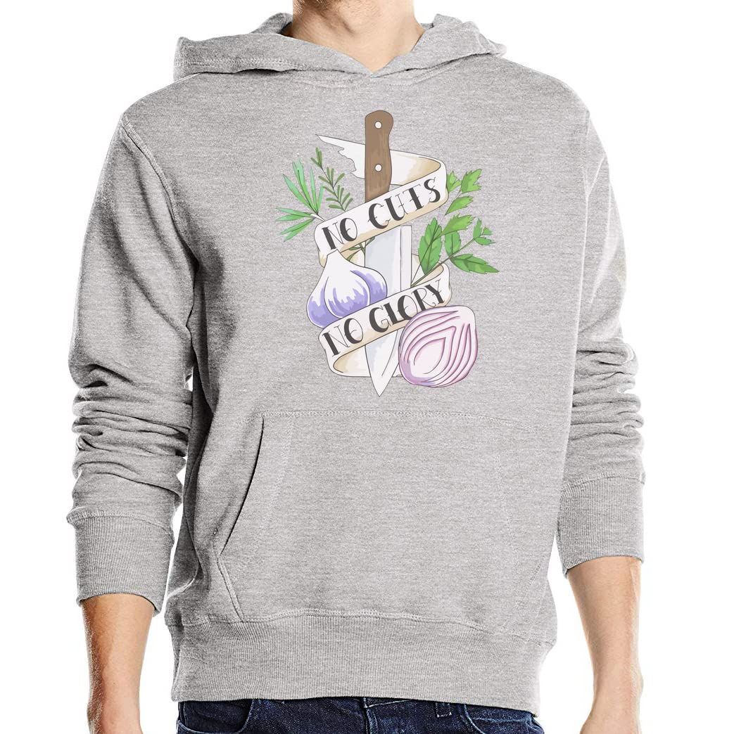 No Cuts No Glory zabawna kuchnia gotowanie sztuka unisex mieszanka bawełny bluza z kapturem bluza z kapturem szara, Szary, S