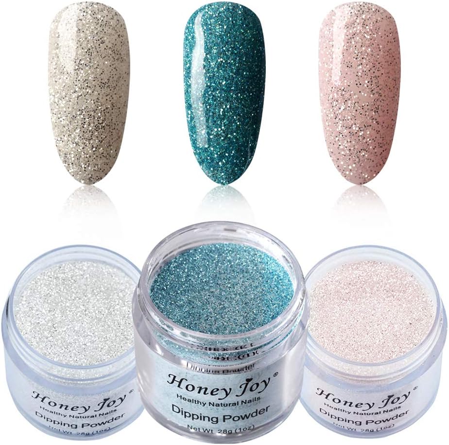 3pcs 28g/Box Silver White Blue Pink with Glitter Colors Fine Dipping Powder Without Lamp Cure Nails Dip Powder Summer Gel Nail Color Powder Natural Dry (#24-25-26)…