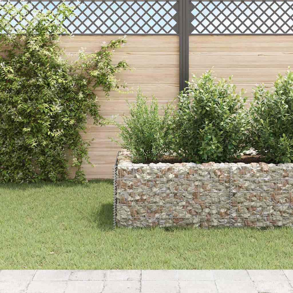 Jardinera para jardín y patio, 360 x 90 x 50 cm, gran cesta de piedra de acero galvanizado, jardinera estable para jardín y patio, resistente a la intemperie como borde decorativo de jardín